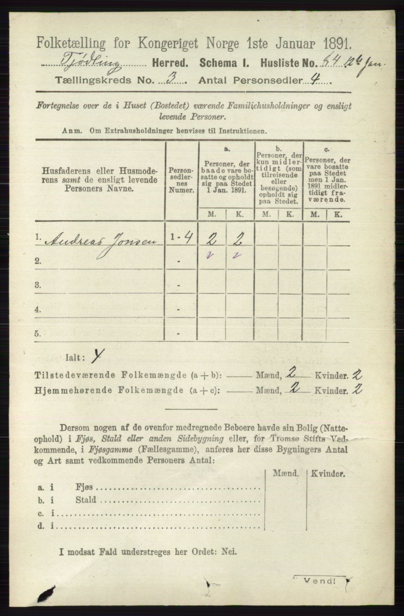 RA, 1891 census for 0725 Tjølling, 1891, p. 912