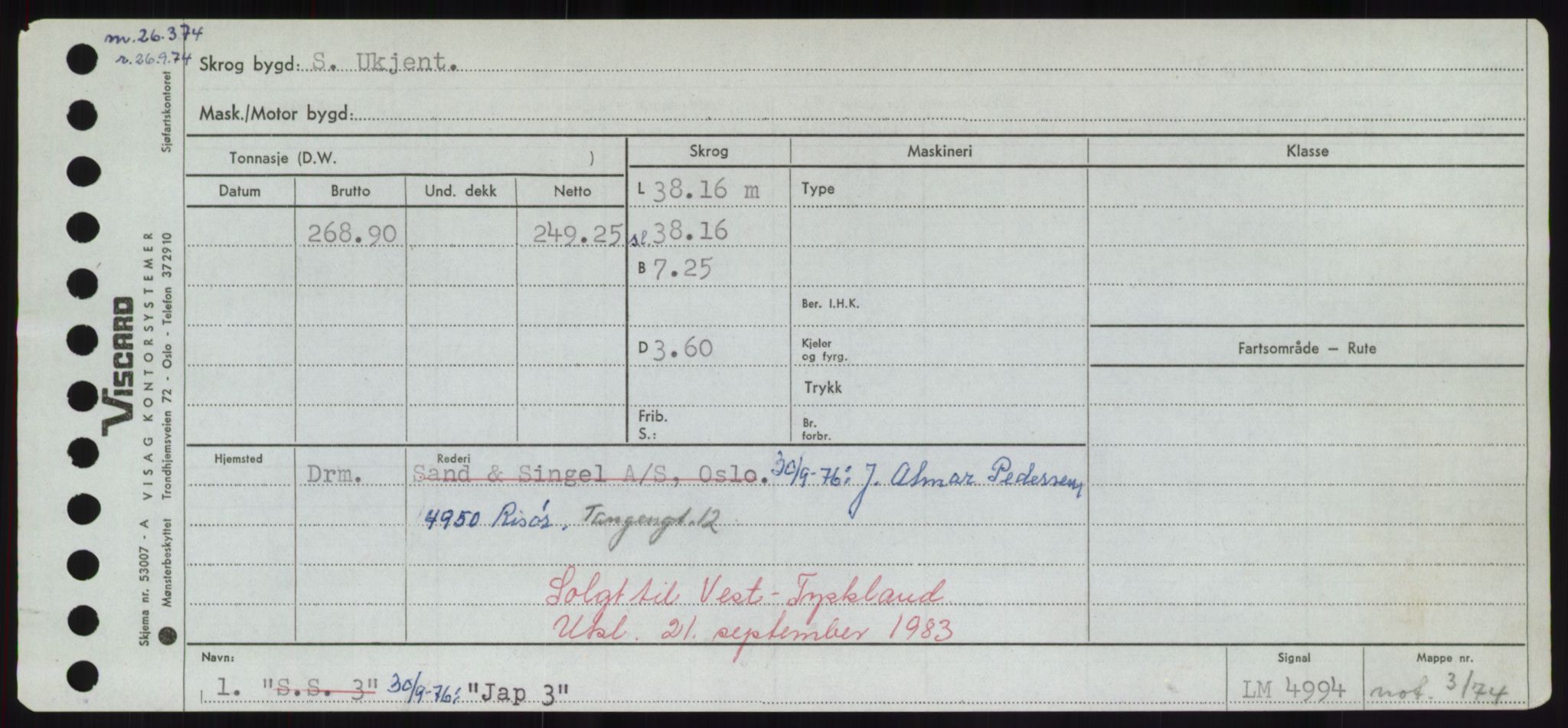 Sjøfartsdirektoratet med forløpere, Skipsmålingen, RA/S-1627/H/Hd/L0019: Fartøy, J, p. 181