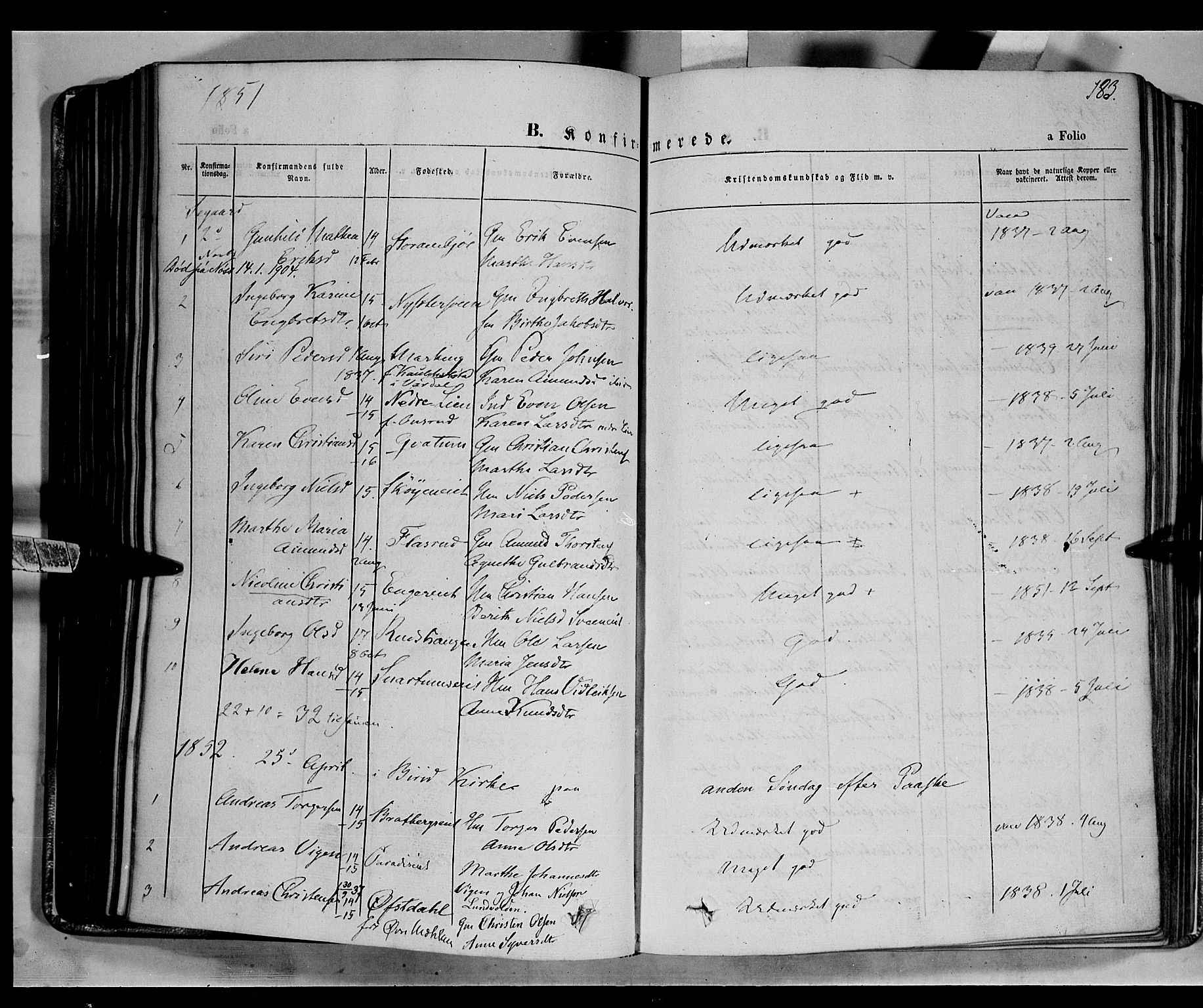 Biri prestekontor, SAH/PREST-096/H/Ha/Haa/L0005: Parish register (official) no. 5, 1843-1854, p. 183