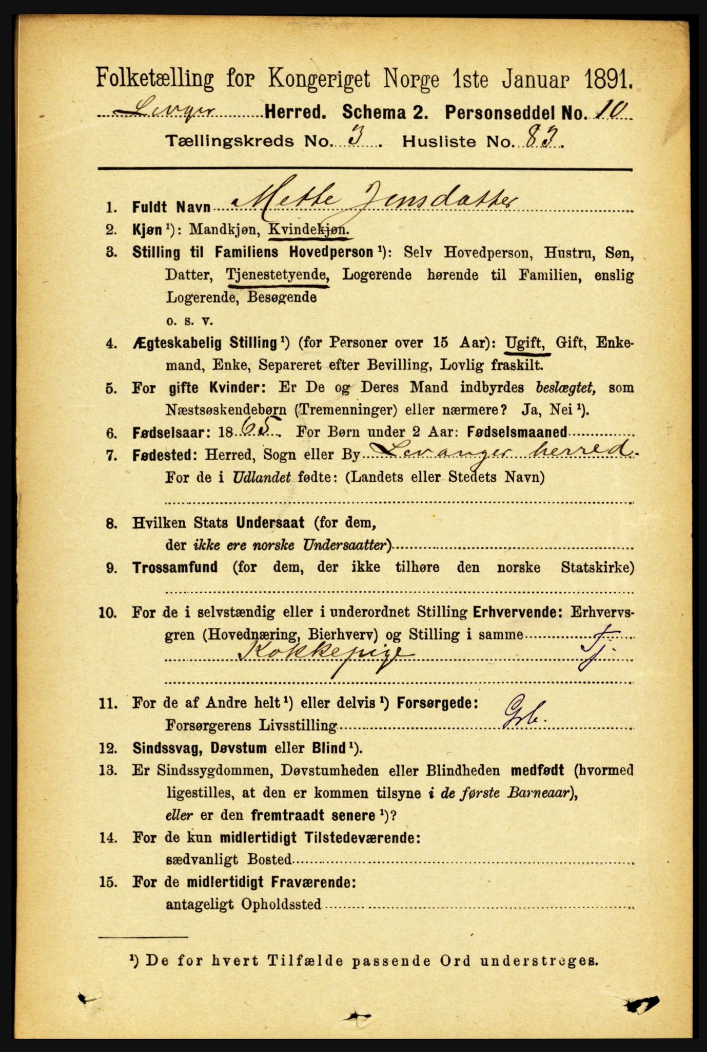 RA, 1891 census for 1720 Levanger, 1891, p. 2078