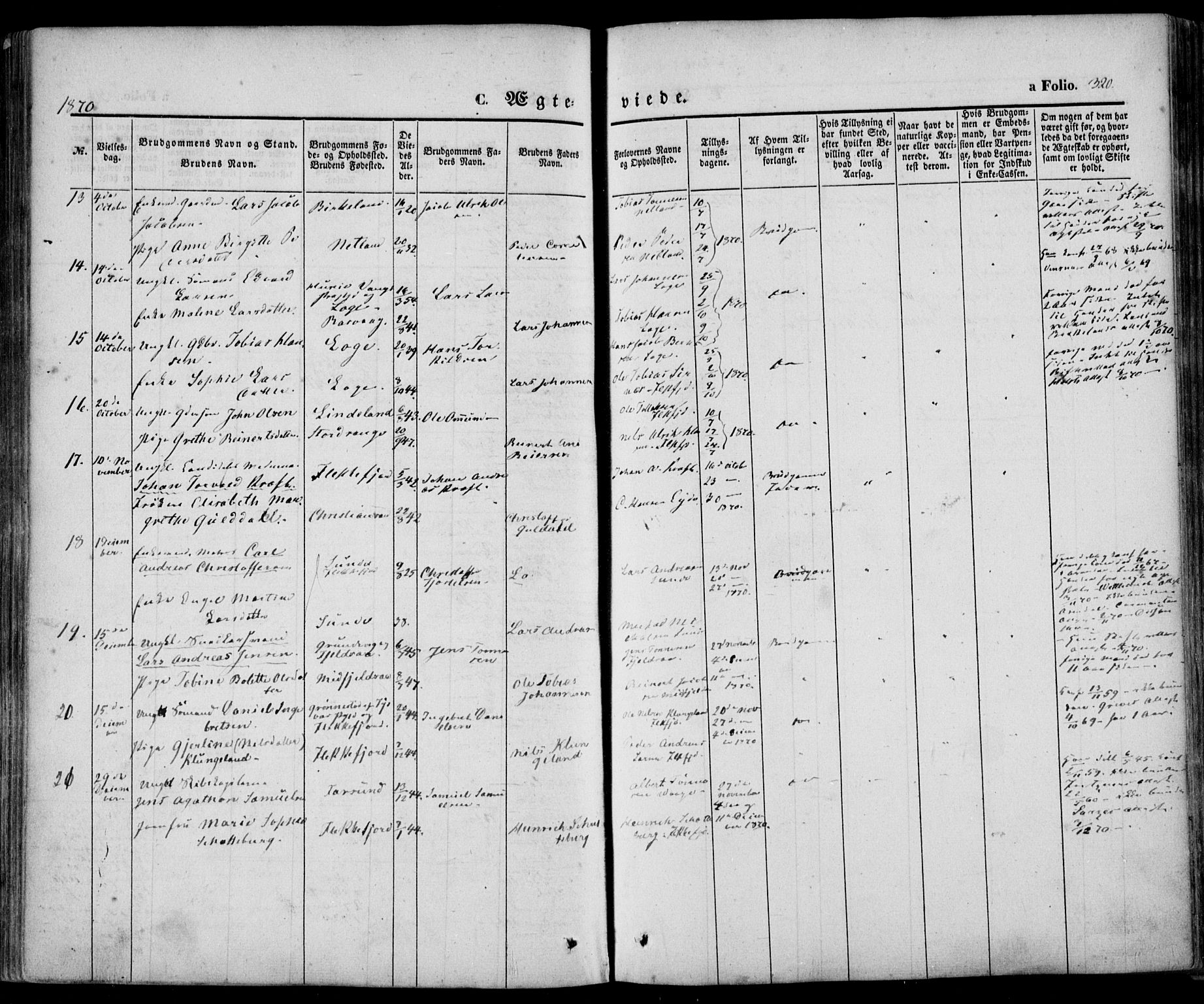 Flekkefjord sokneprestkontor, AV/SAK-1111-0012/F/Fa/Fac/L0005: Parish register (official) no. A 5, 1849-1875, p. 320