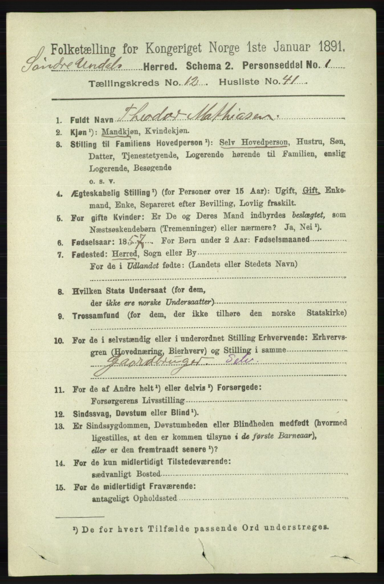 RA, 1891 census for 1029 Sør-Audnedal, 1891, p. 5730