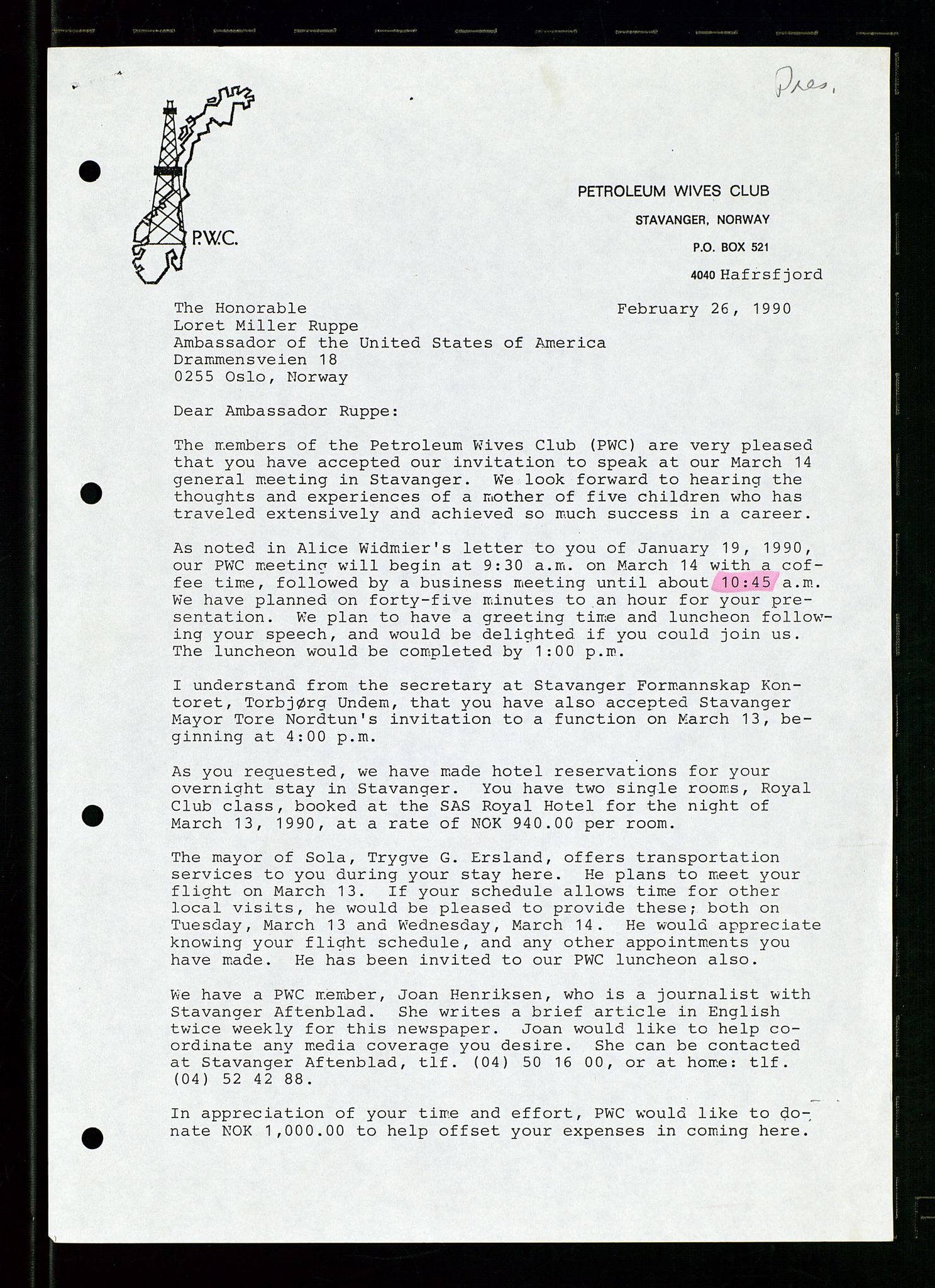 PA 1547 - Petroleum Wives Club, SAST/A-101974/D/Da/L0003: President's file, 1985-1990