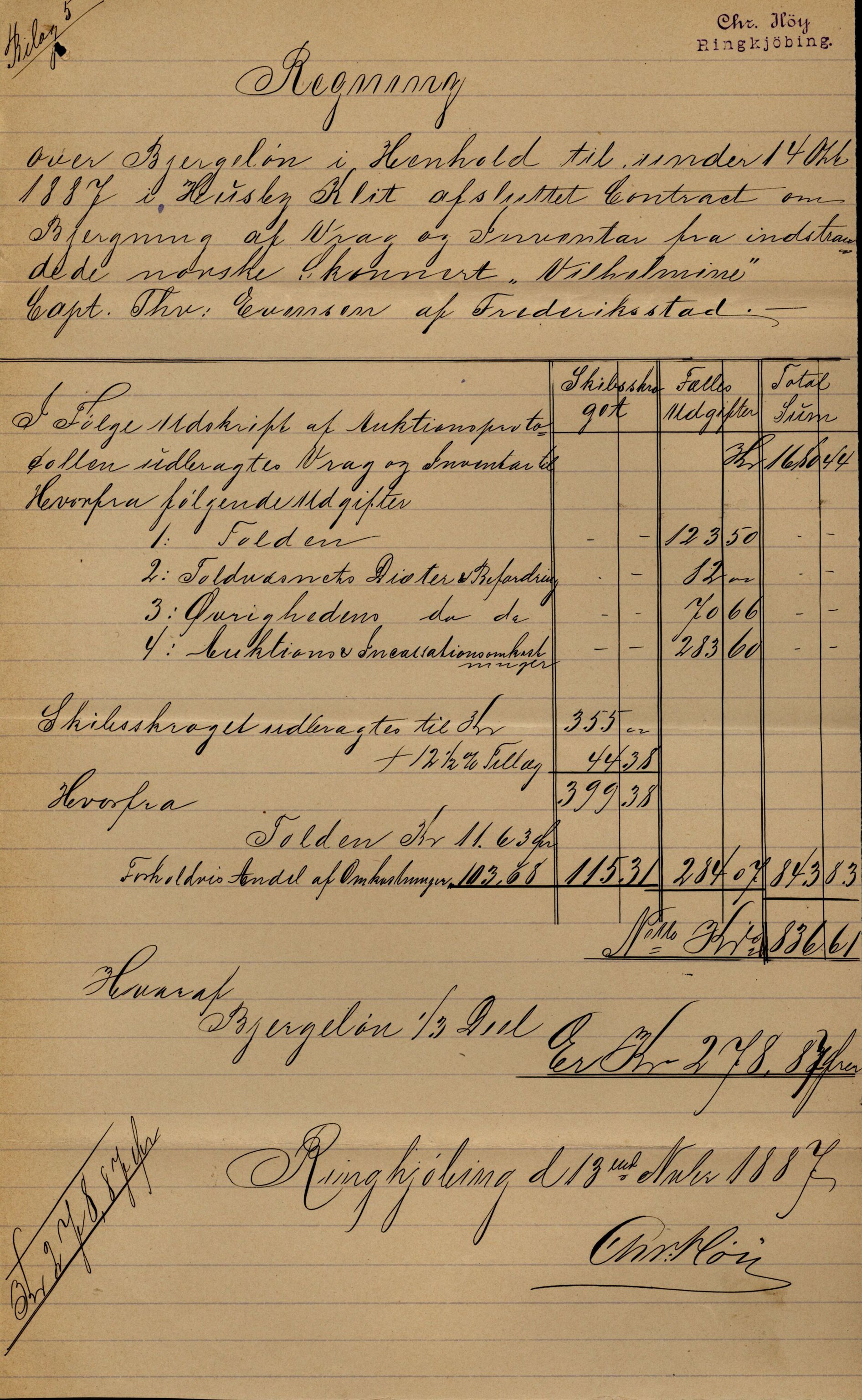 Pa 63 - Østlandske skibsassuranceforening, VEMU/A-1079/G/Ga/L0020/0001: Havaridokumenter / Tellus, Telanak, Wilhelmine, 1887, p. 173