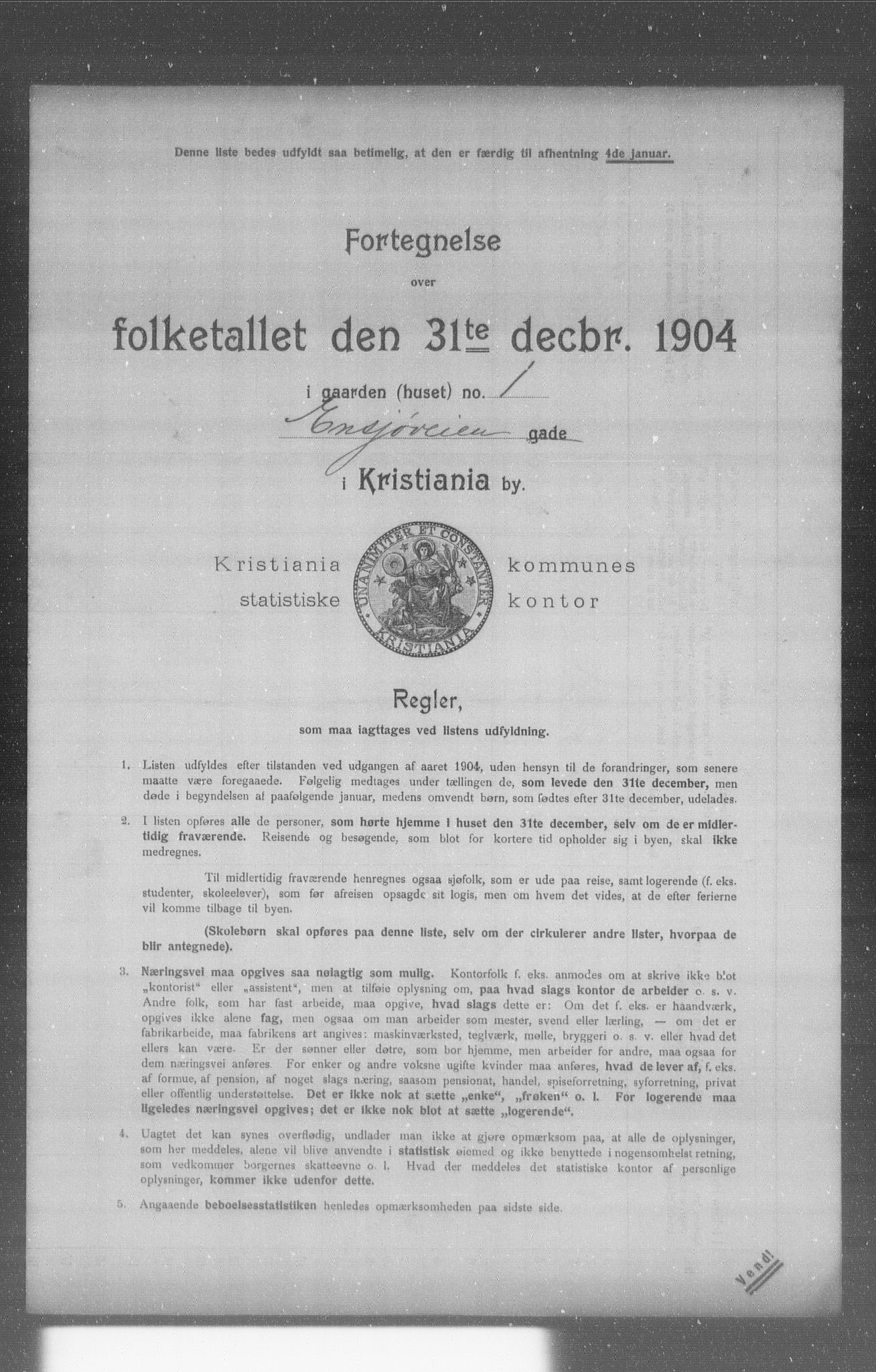 OBA, Municipal Census 1904 for Kristiania, 1904, p. 4463