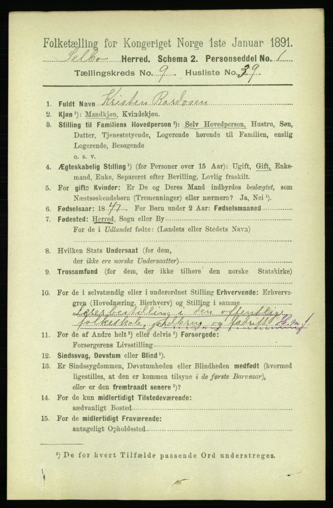 RA, 1891 census for 1664 Selbu, 1891, p. 3595