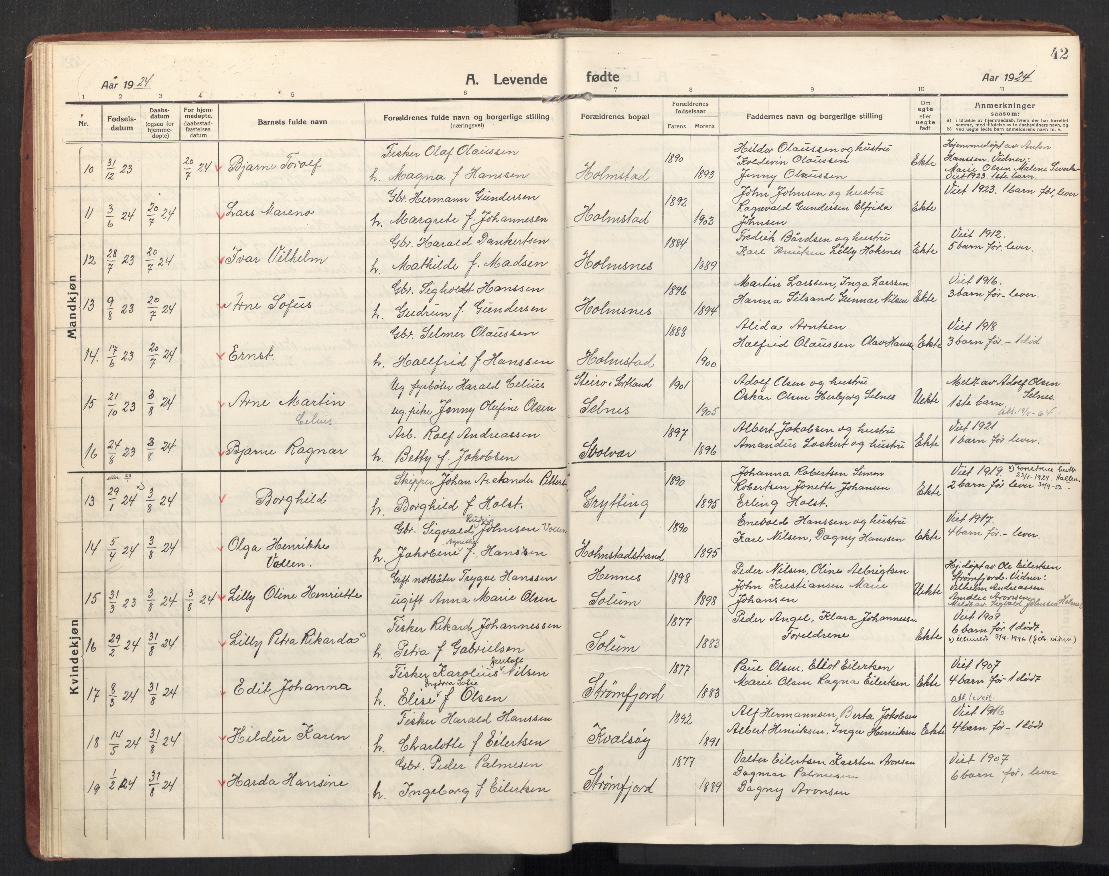 Ministerialprotokoller, klokkerbøker og fødselsregistre - Nordland, SAT/A-1459/890/L1288: Parish register (official) no. 890A03, 1915-1925, p. 42