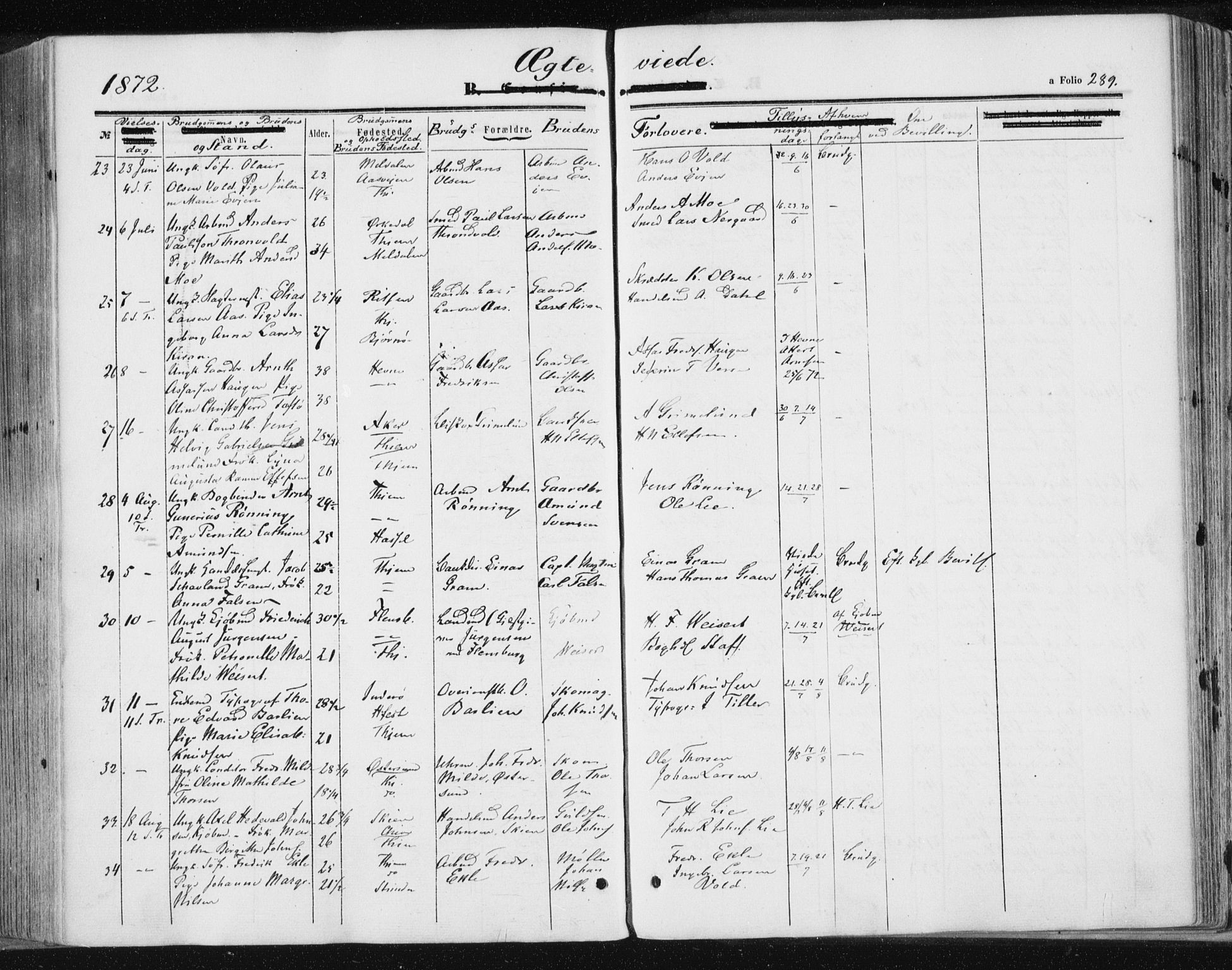 Ministerialprotokoller, klokkerbøker og fødselsregistre - Sør-Trøndelag, SAT/A-1456/602/L0115: Parish register (official) no. 602A13, 1860-1872, p. 289