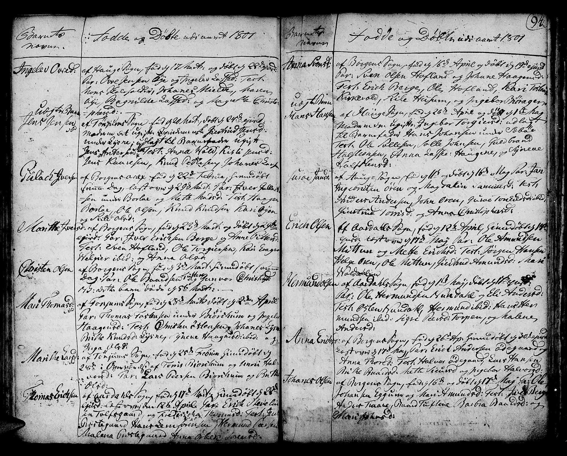Lærdal sokneprestembete, SAB/A-81201: Parish register (official) no. A 3, 1783-1804, p. 94