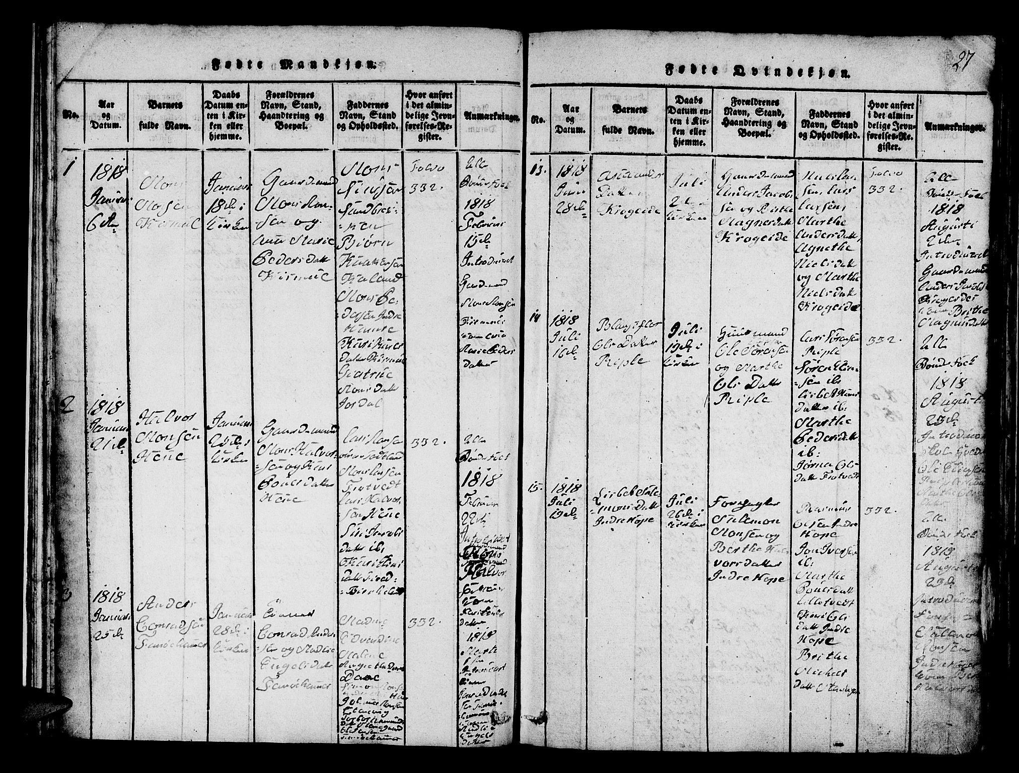 Fana Sokneprestembete, SAB/A-75101/H/Hab/Haba/L0001: Parish register (copy) no. A 1, 1816-1836, p. 27