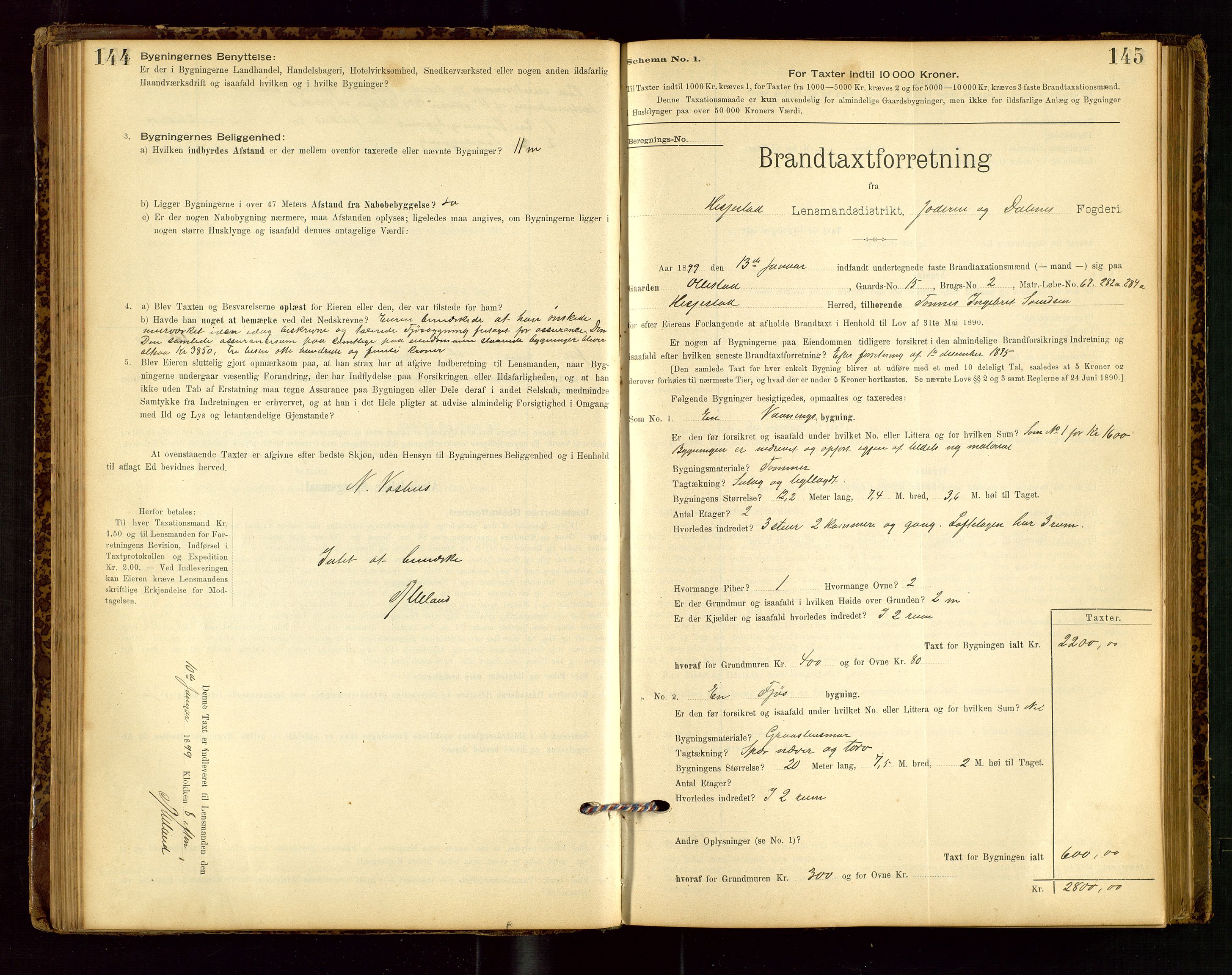 Heskestad lensmannskontor, SAST/A-100304/Gob/L0001: "Brandtaxationsprotokol", 1894-1915, p. 144-145