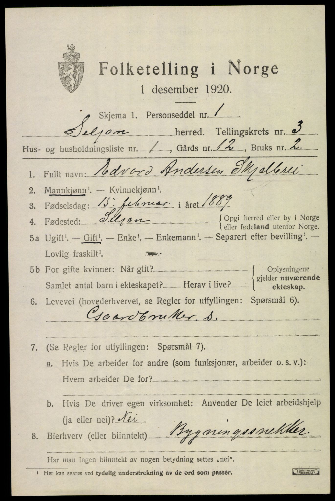 SAKO, 1920 census for Siljan, 1920, p. 1453