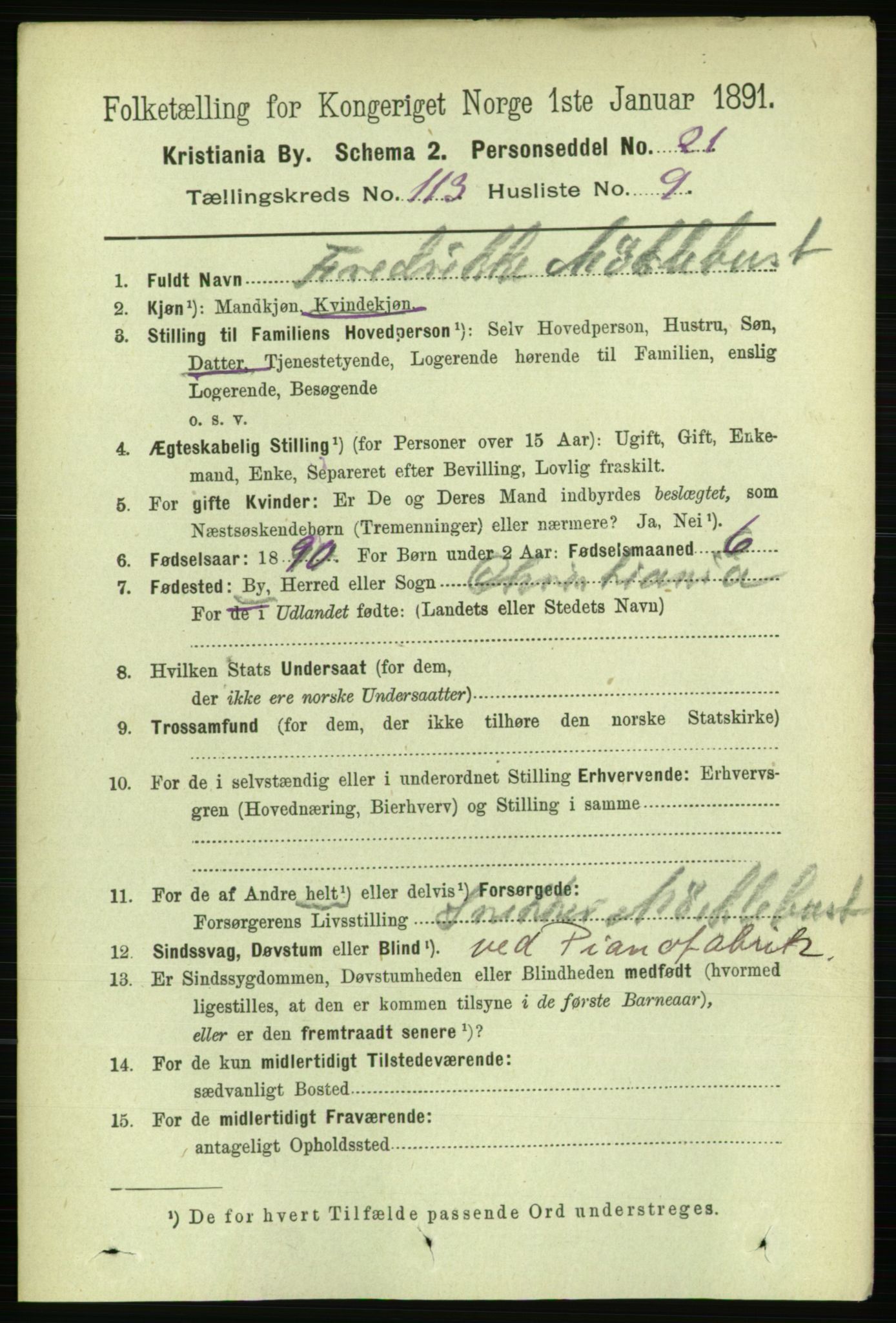 RA, 1891 census for 0301 Kristiania, 1891, p. 60196