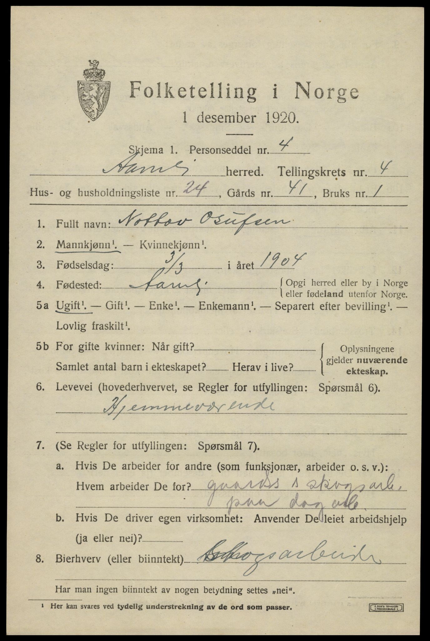 SAK, 1920 census for Åmli, 1920, p. 2155