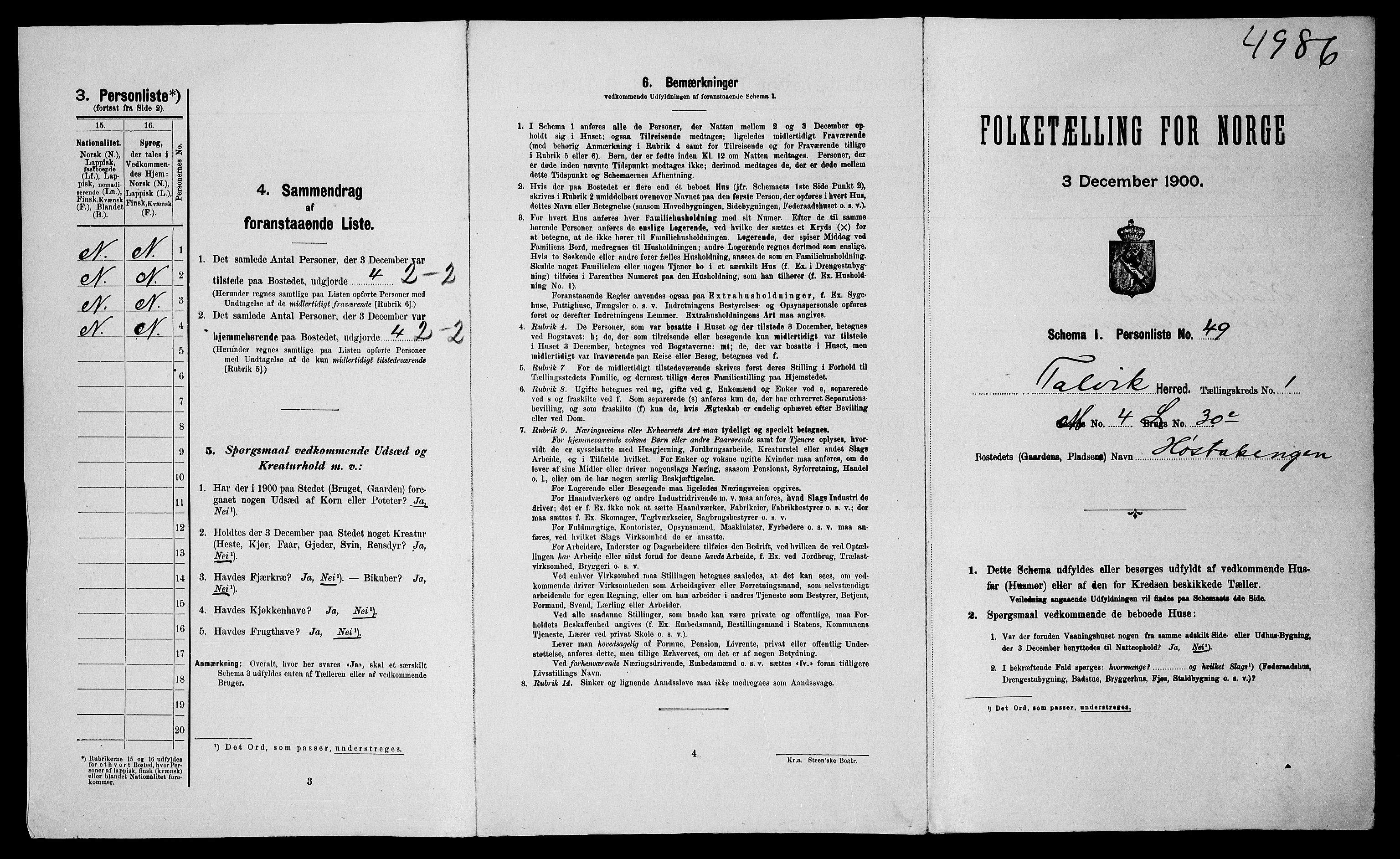 SATØ, 1900 census for Talvik, 1900, p. 172