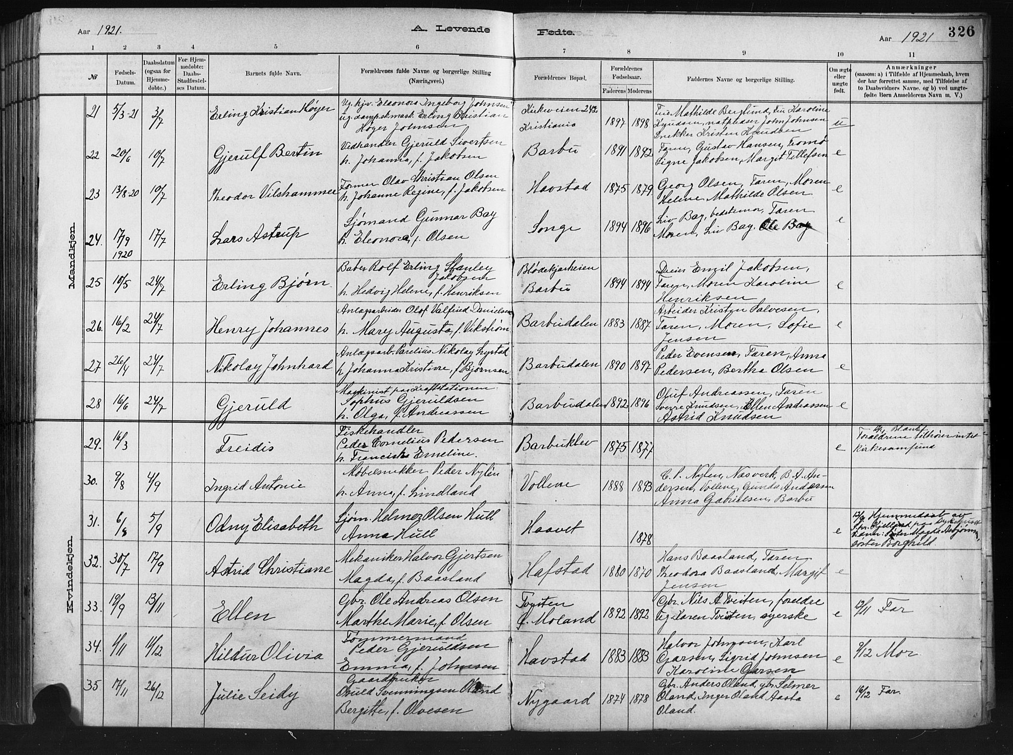 Barbu sokneprestkontor, AV/SAK-1111-0003/F/Fb/L0002: Parish register (copy) no. B 2, 1890-1922, p. 326