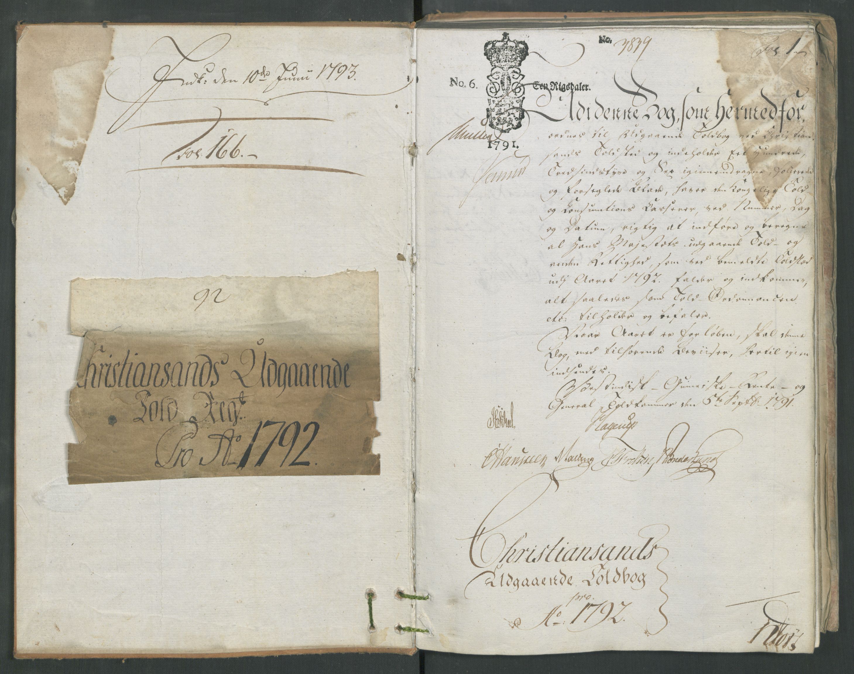 Generaltollkammeret, tollregnskaper, AV/RA-EA-5490/R16/L0115/0002: Tollregnskaper Kristiansand / Utgående tollbok, 1790-1792, p. 1a