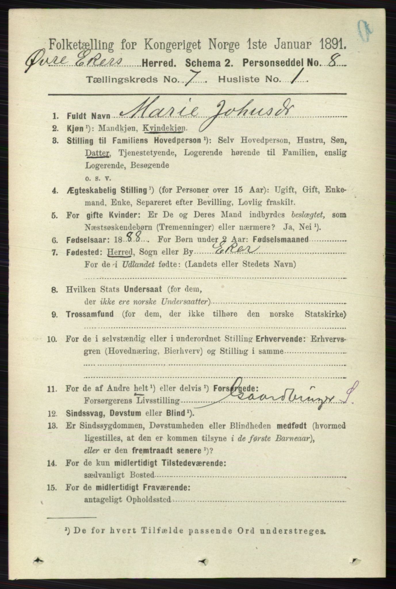 RA, 1891 census for 0624 Øvre Eiker, 1891, p. 2674