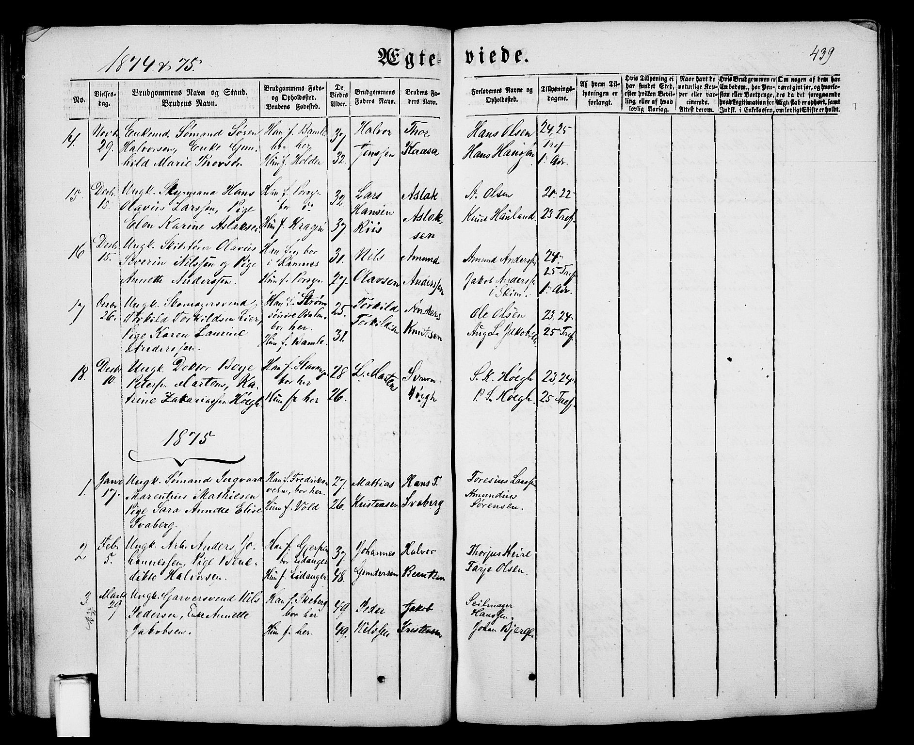 Porsgrunn kirkebøker , SAKO/A-104/G/Gb/L0004: Parish register (copy) no. II 4, 1853-1882, p. 439