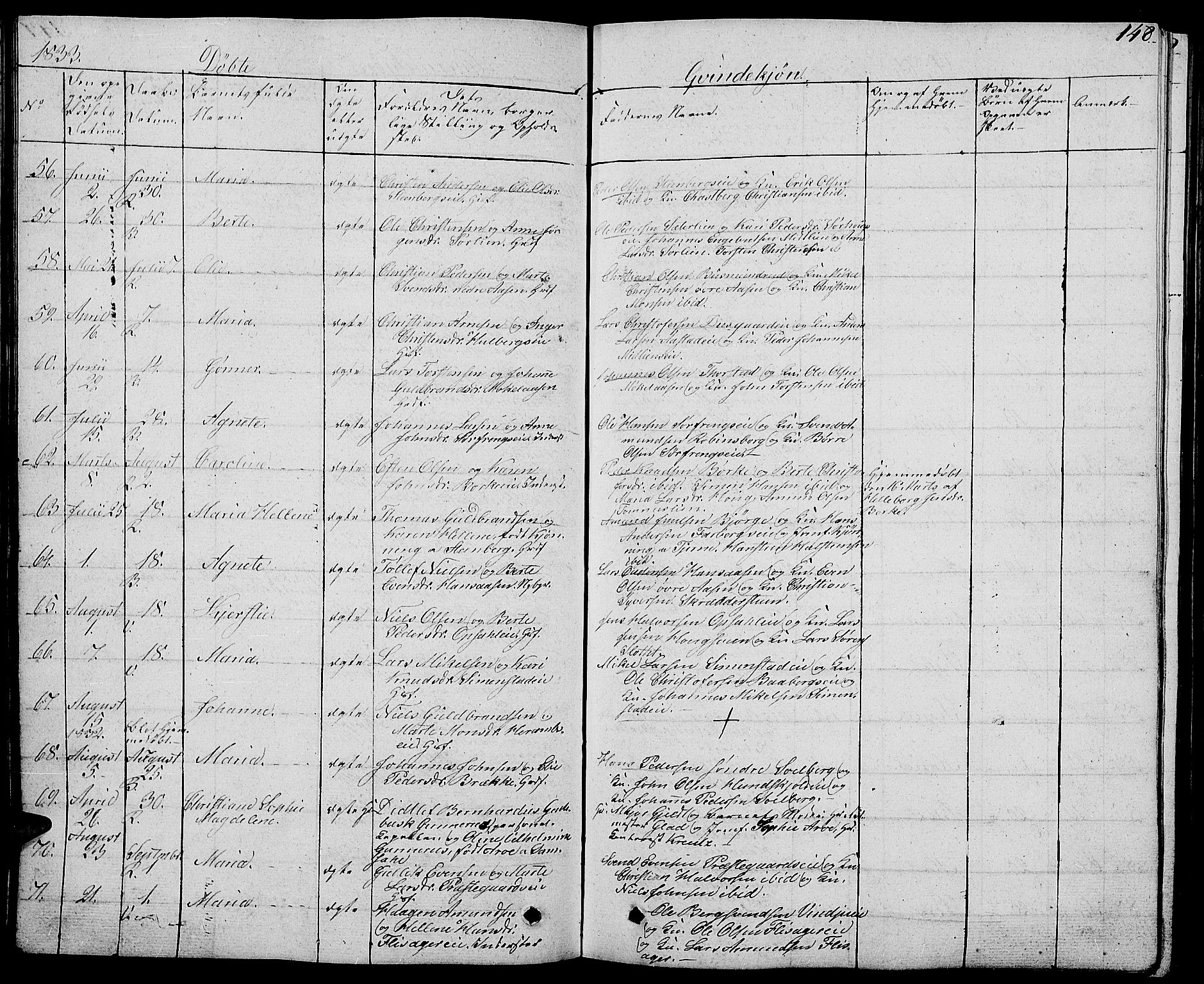 Ringsaker prestekontor, AV/SAH-PREST-014/L/La/L0004: Parish register (copy) no. 4, 1827-1838, p. 148