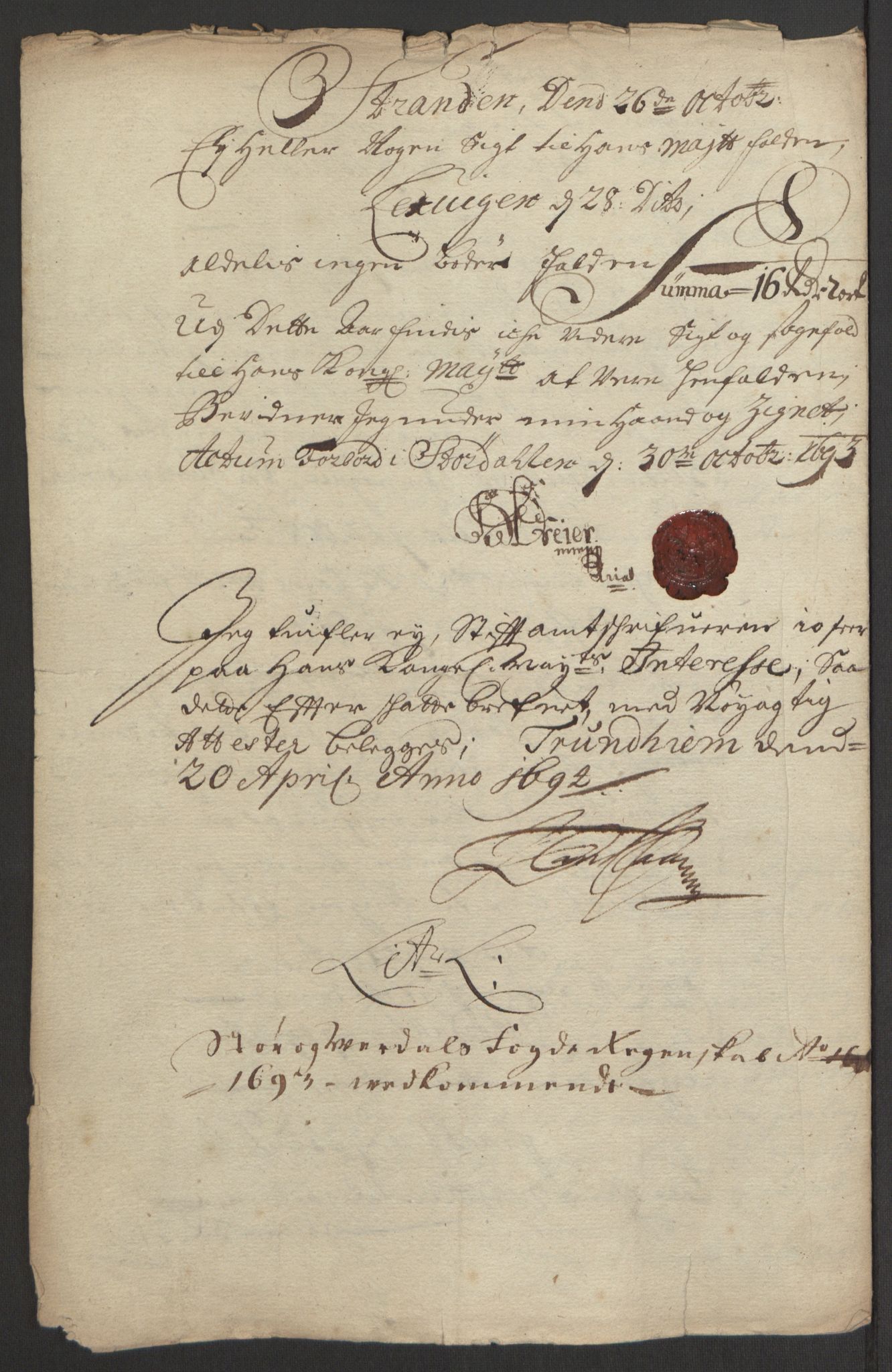Rentekammeret inntil 1814, Reviderte regnskaper, Fogderegnskap, RA/EA-4092/R62/L4186: Fogderegnskap Stjørdal og Verdal, 1693-1694, p. 132
