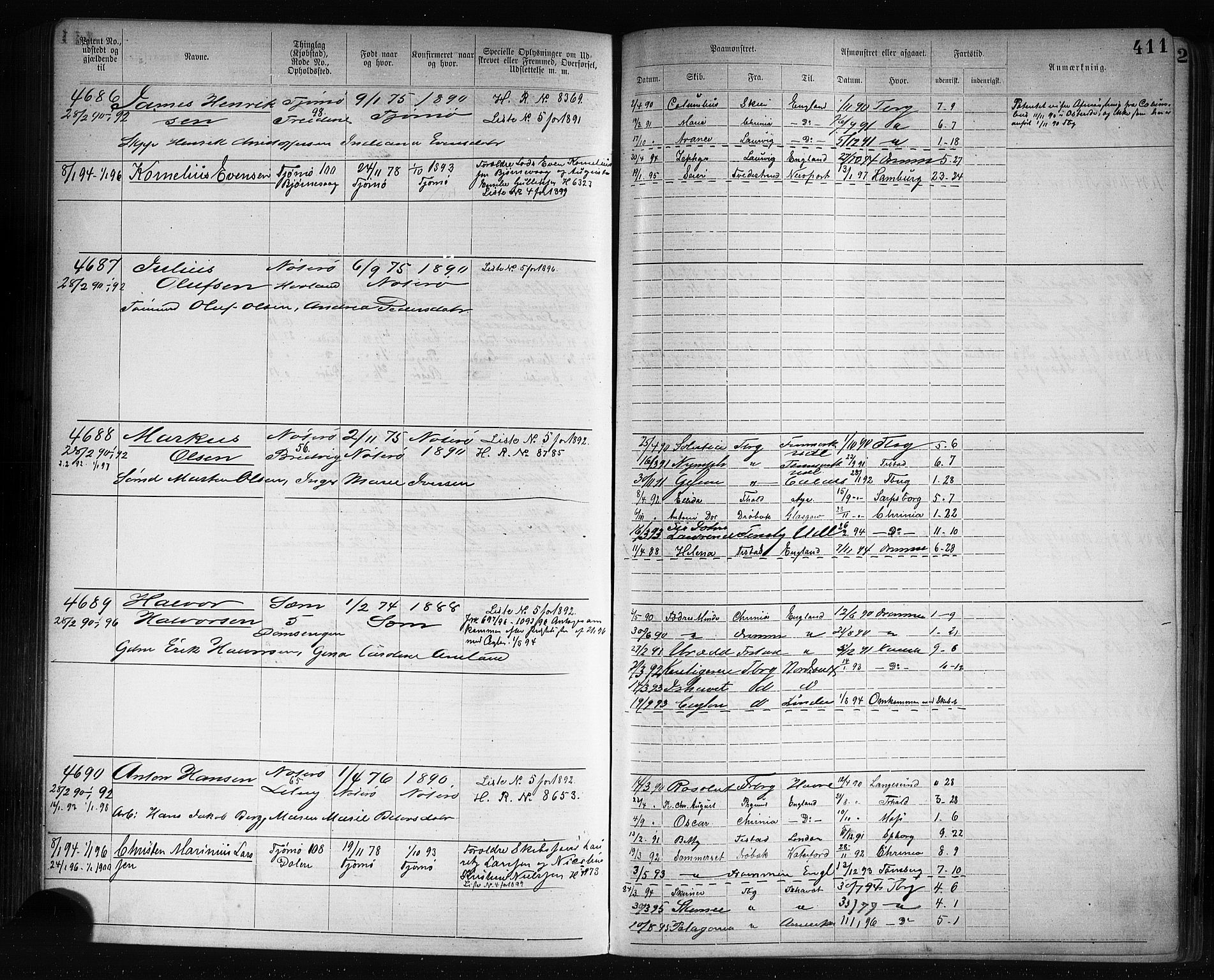 Tønsberg innrulleringskontor, AV/SAKO-A-786/F/Fb/L0007: Annotasjonsrulle Patent nr. 2636-5150, 1881-1892, p. 412