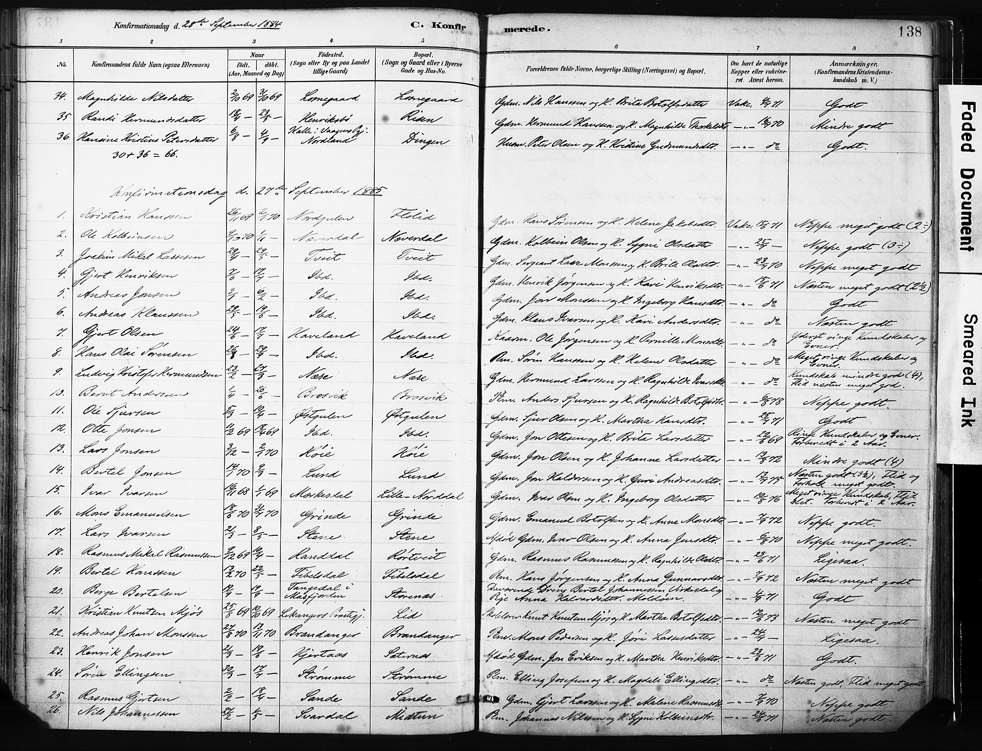 Gulen sokneprestembete, SAB/A-80201/H/Haa/Haab/L0001: Parish register (official) no. B 1, 1881-1905, p. 138