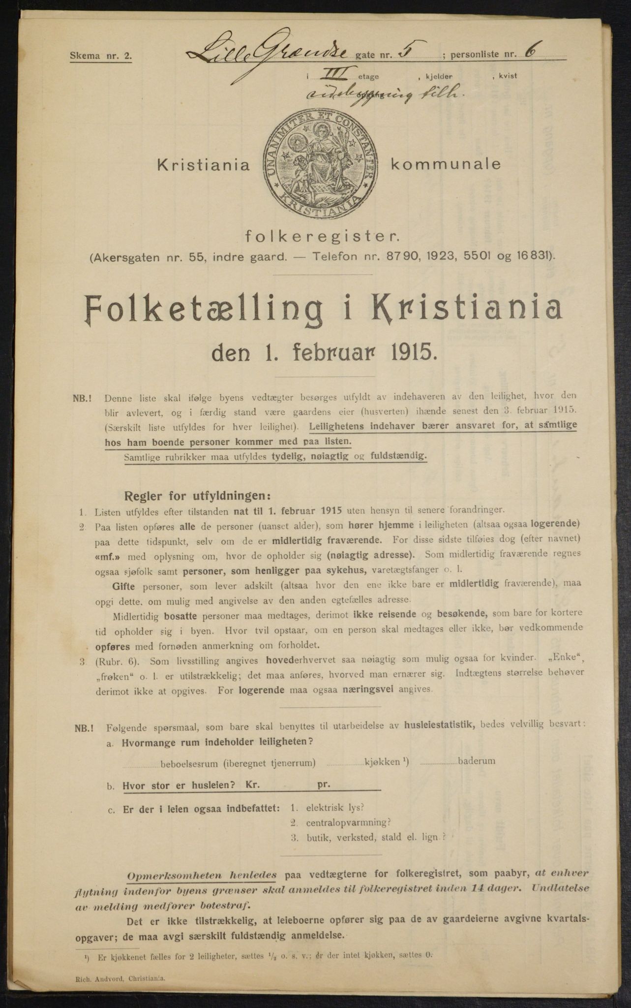 OBA, Municipal Census 1915 for Kristiania, 1915, p. 57056