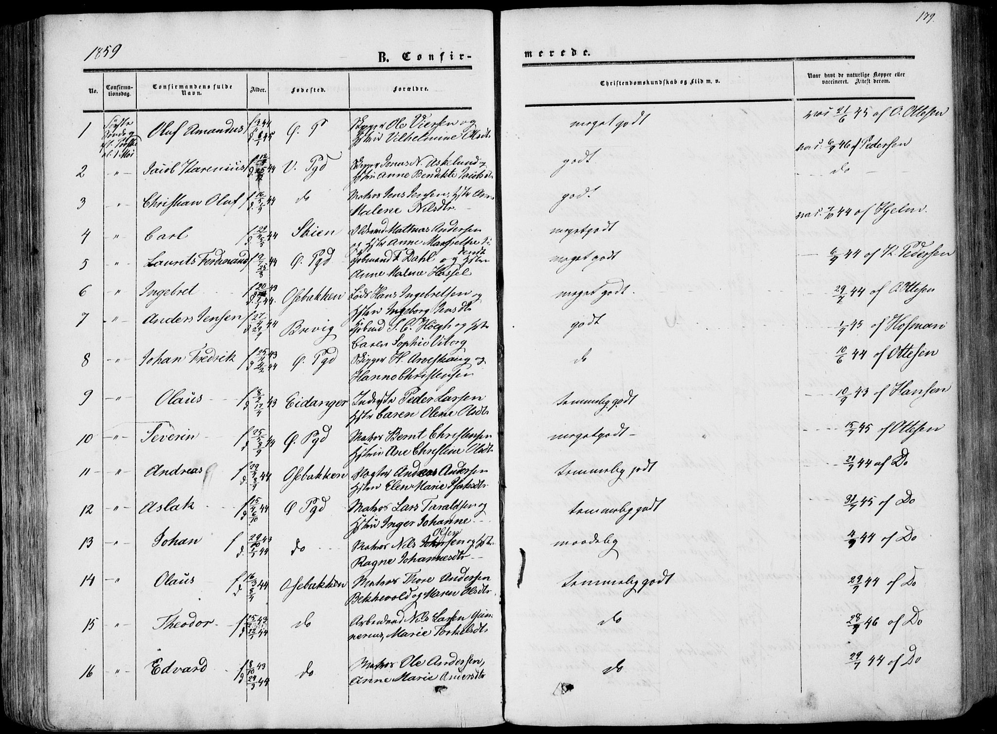 Porsgrunn kirkebøker , SAKO/A-104/F/Fa/L0007: Parish register (official) no. 7, 1858-1877, p. 179