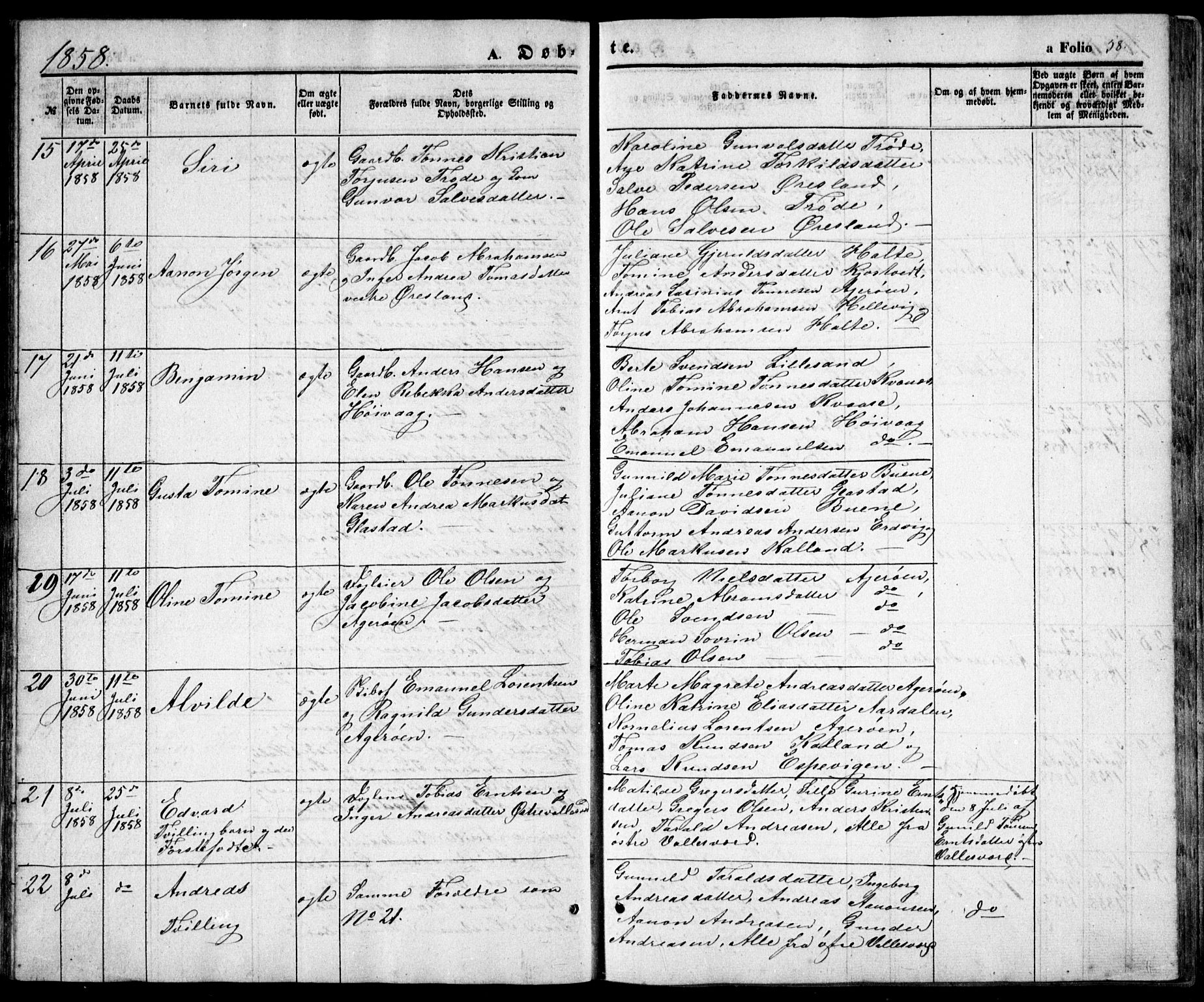 Høvåg sokneprestkontor, SAK/1111-0025/F/Fb/L0002: Parish register (copy) no. B 2, 1847-1869, p. 58