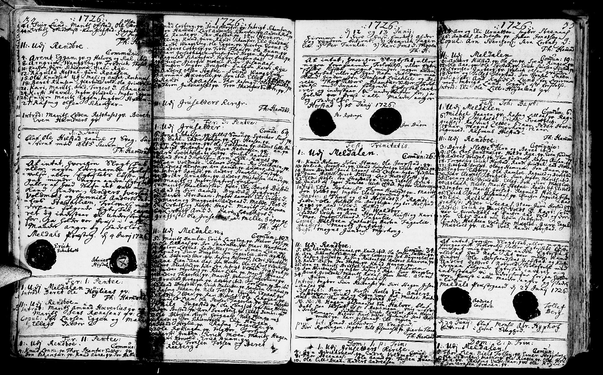 Ministerialprotokoller, klokkerbøker og fødselsregistre - Sør-Trøndelag, SAT/A-1456/672/L0850: Parish register (official) no. 672A03, 1725-1751, p. 32-33