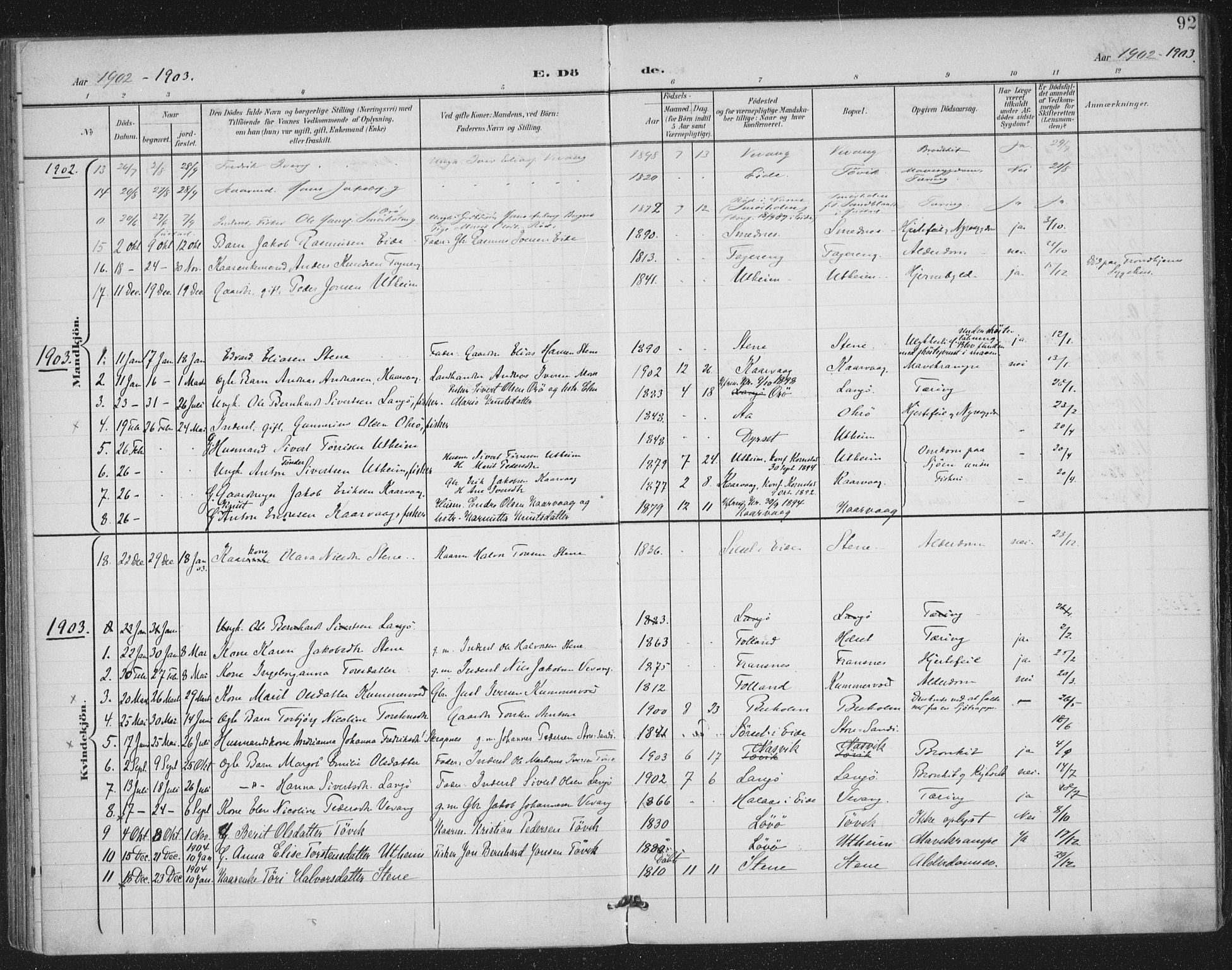 Ministerialprotokoller, klokkerbøker og fødselsregistre - Møre og Romsdal, AV/SAT-A-1454/570/L0833: Parish register (official) no. 570A07, 1901-1914, p. 92