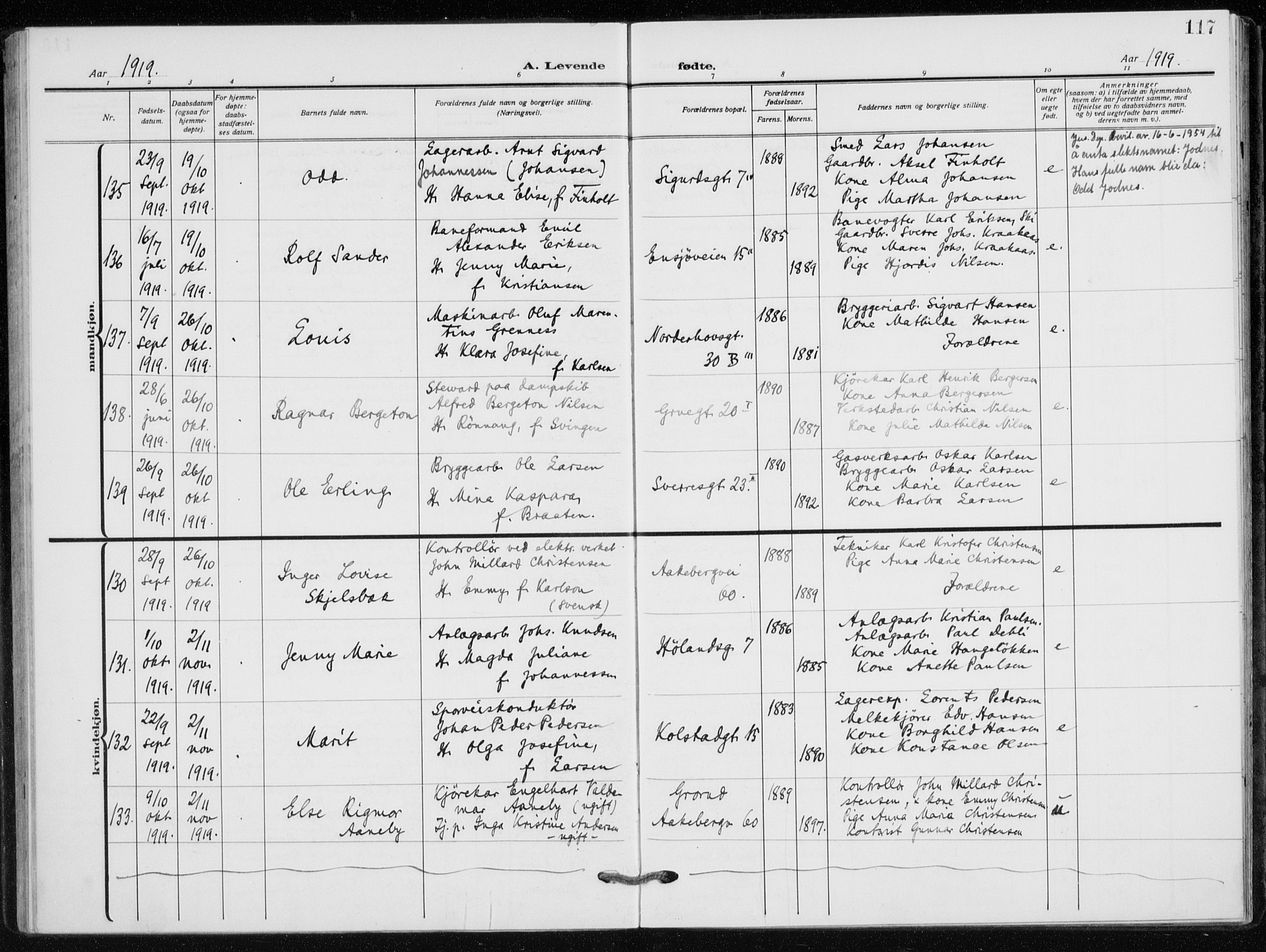 Kampen prestekontor Kirkebøker, AV/SAO-A-10853/F/Fa/L0012: Parish register (official) no. I 12, 1916-1921, p. 117