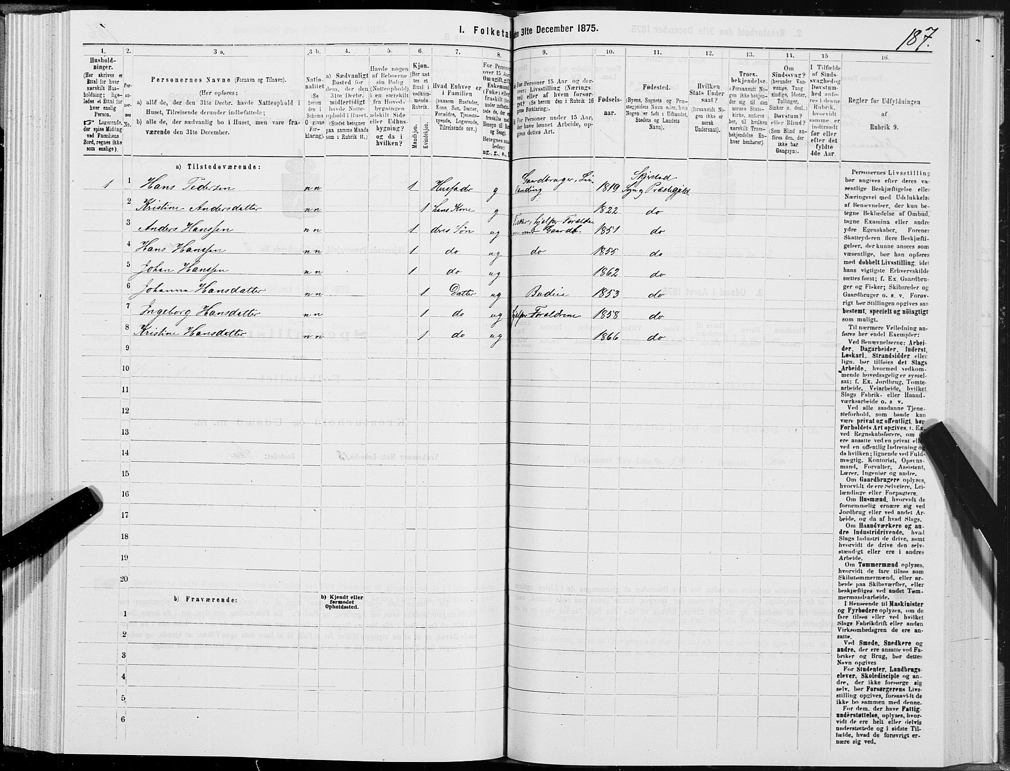 SAT, 1875 census for 1842P Skjerstad, 1875, p. 1187