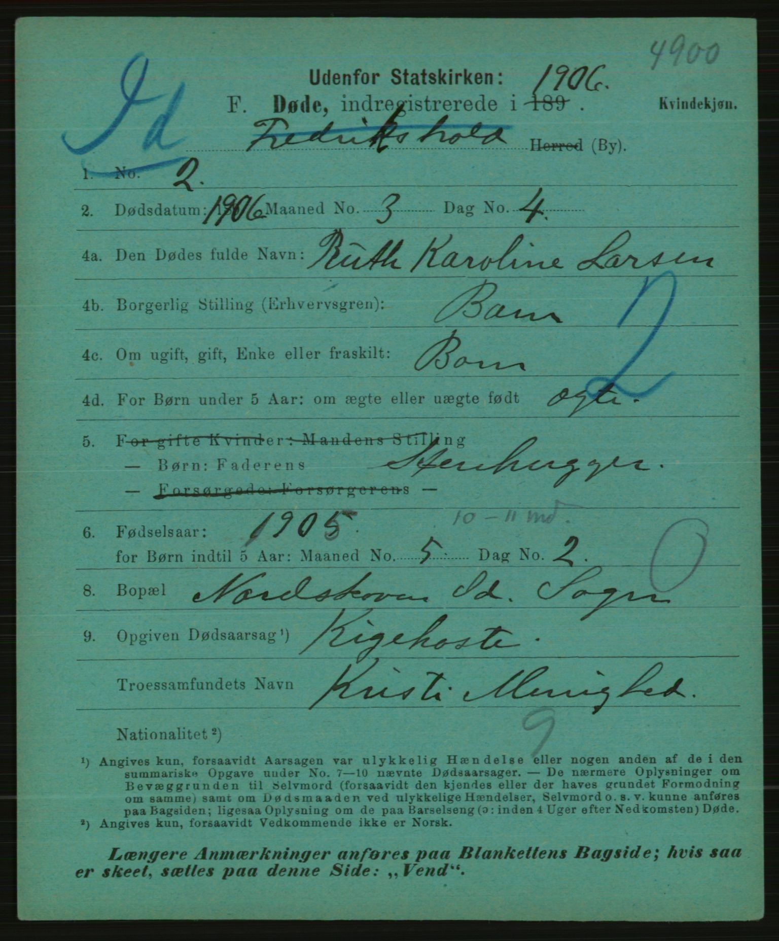 Statistisk sentralbyrå, Sosiodemografiske emner, Befolkning, AV/RA-S-2228/E/L0004: Fødte, gifte, døde dissentere., 1906, p. 2169