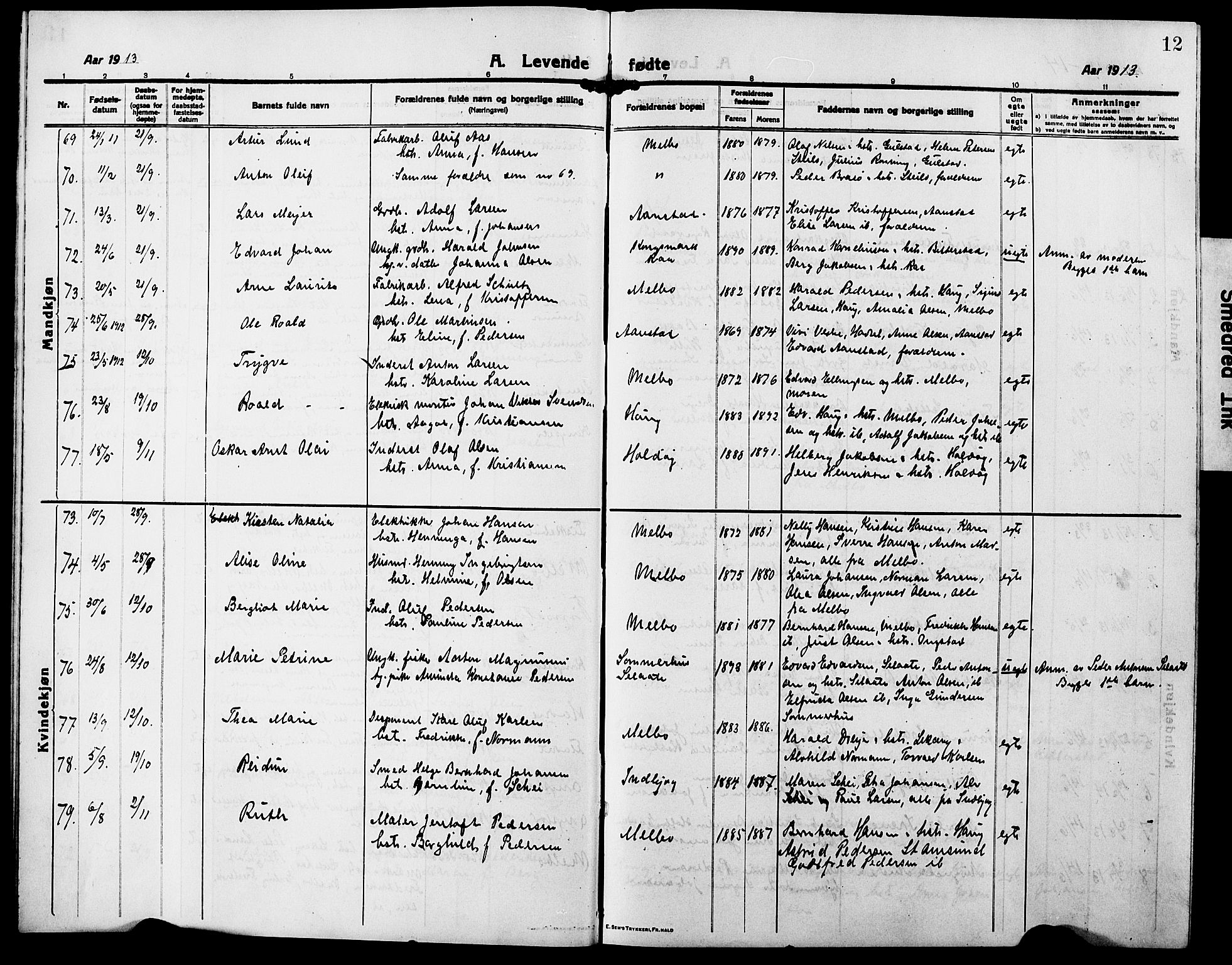 Ministerialprotokoller, klokkerbøker og fødselsregistre - Nordland, SAT/A-1459/888/L1269: Parish register (copy) no. 888C07, 1913-1927, p. 12