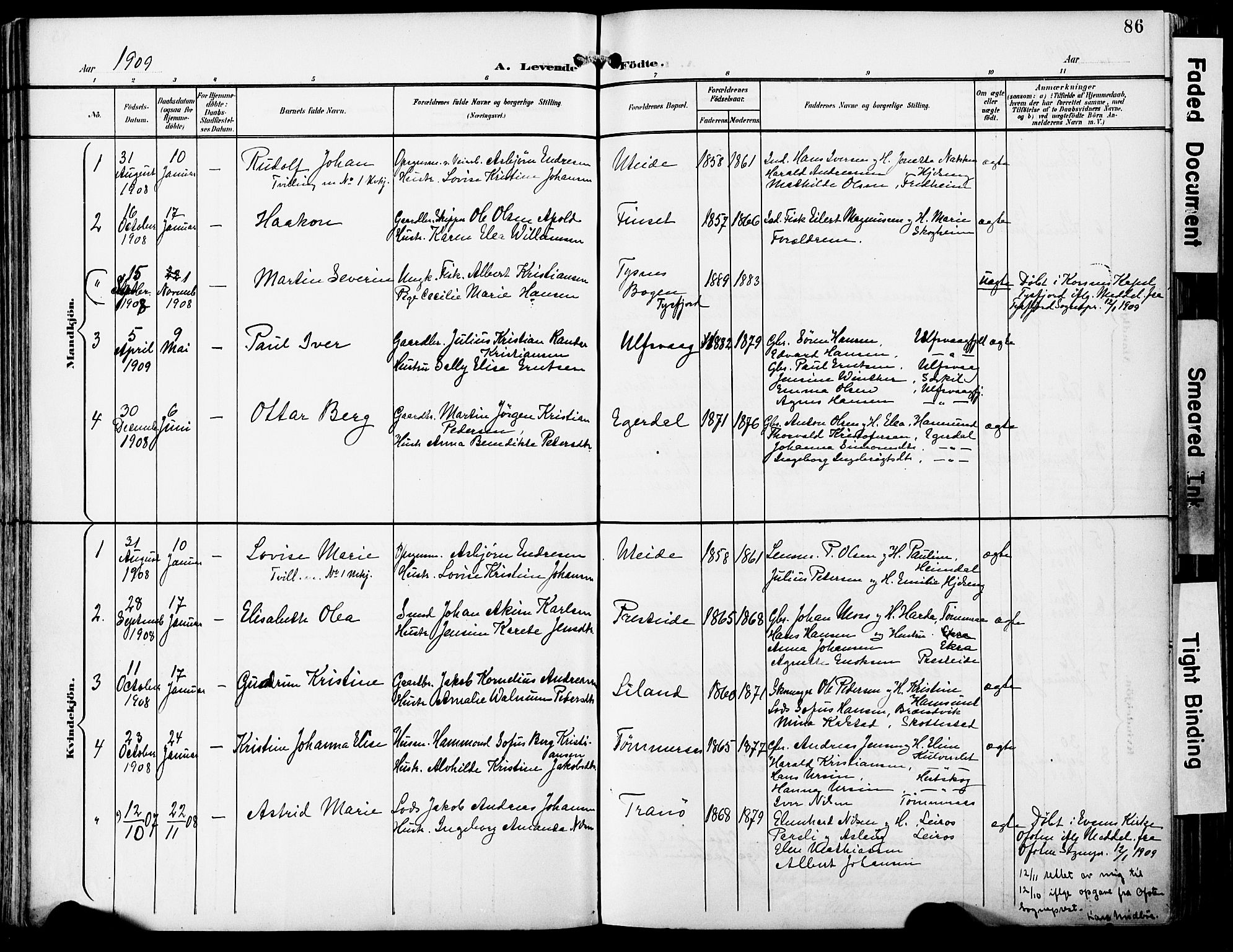 Ministerialprotokoller, klokkerbøker og fødselsregistre - Nordland, AV/SAT-A-1459/859/L0848: Parish register (official) no. 859A08, 1900-1912, p. 86