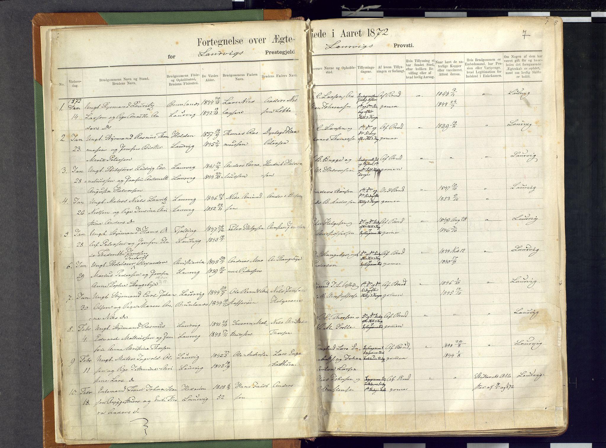 Larvik kirkebøker, AV/SAKO-A-352/F/Fa/L0007: Parish register (official) no. I 7, 1871-1883, p. 7