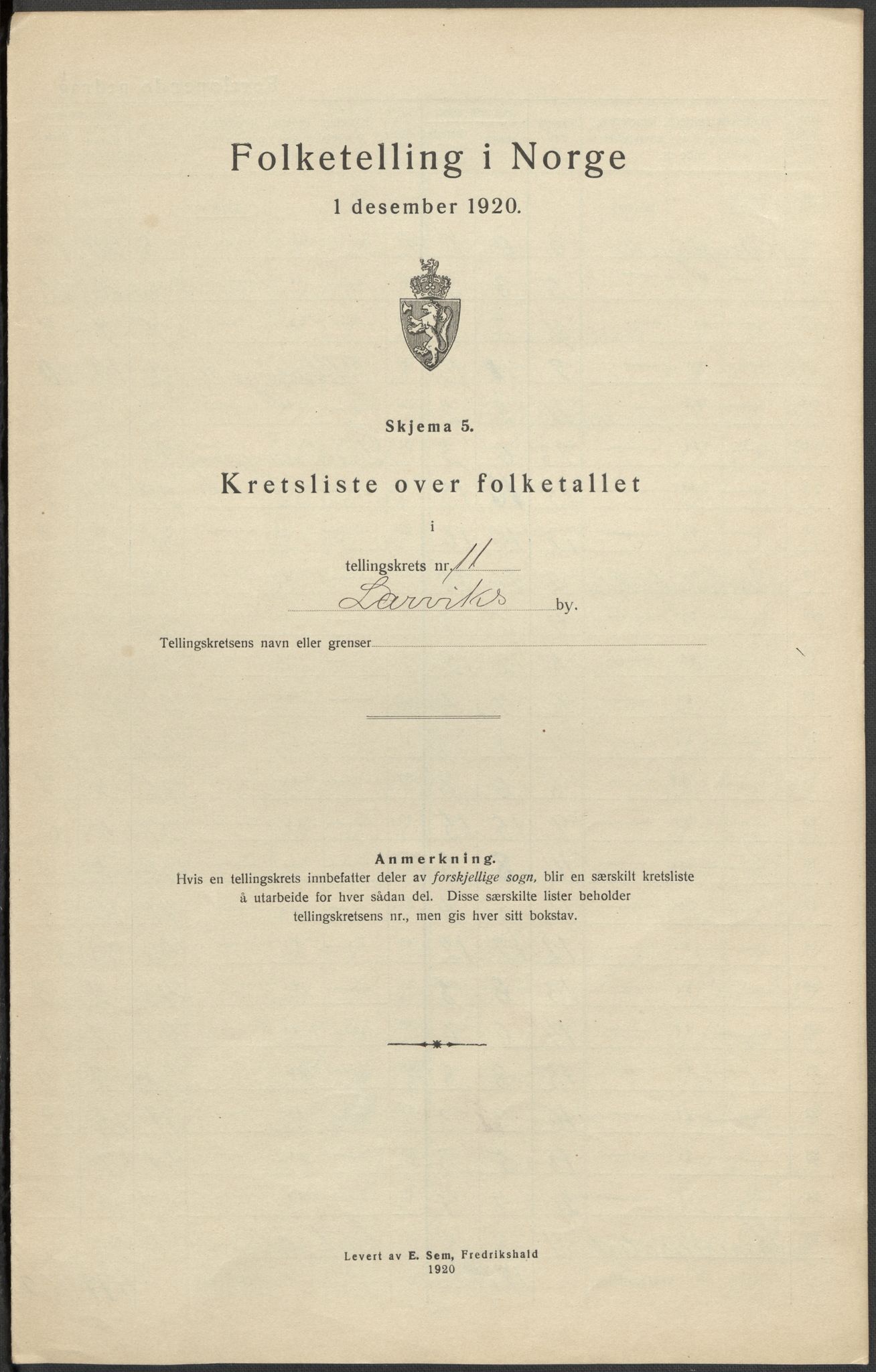 SAKO, 1920 census for Larvik, 1920, p. 61