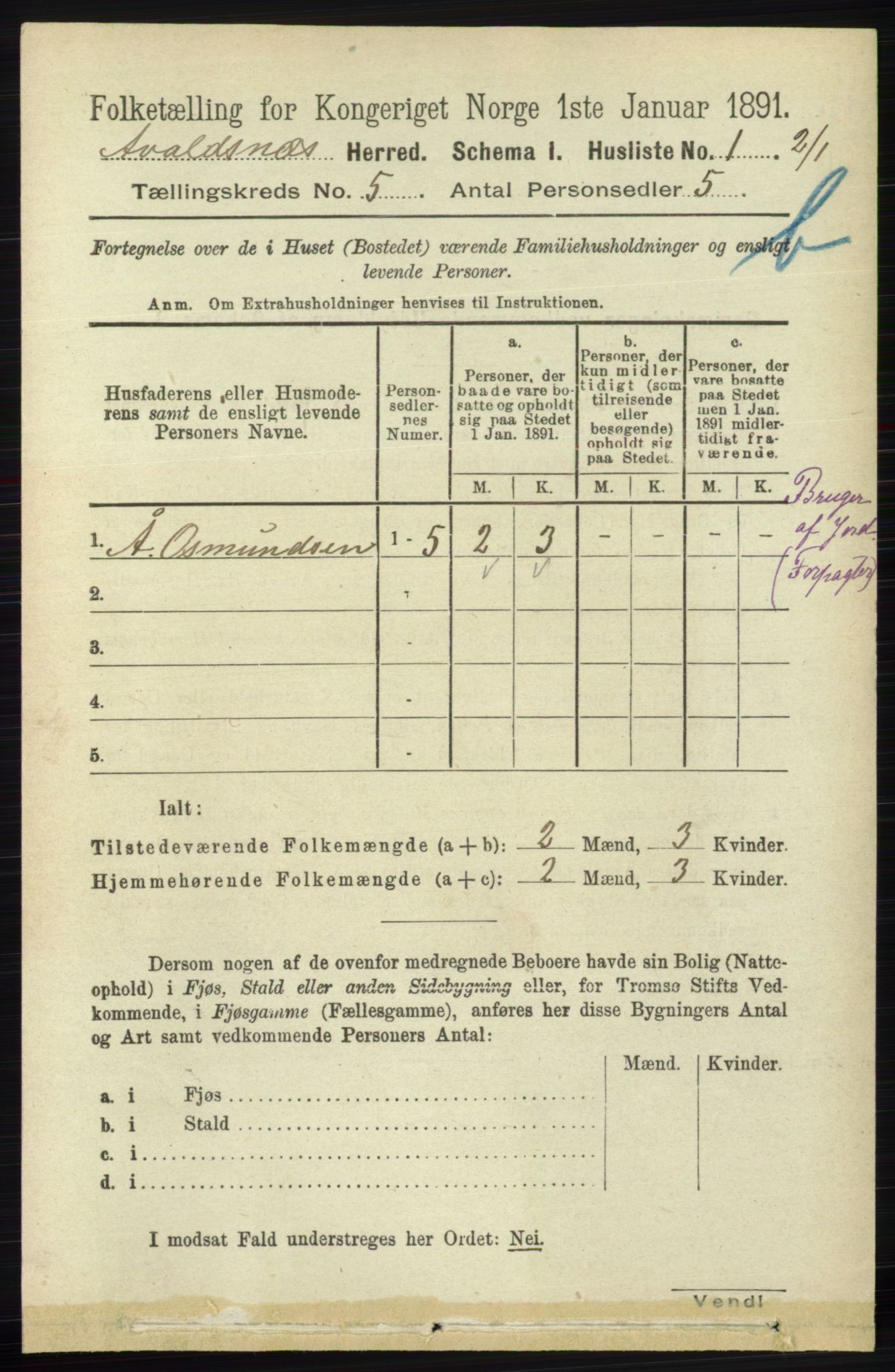 RA, 1891 census for 1147 Avaldsnes, 1891, p. 2989