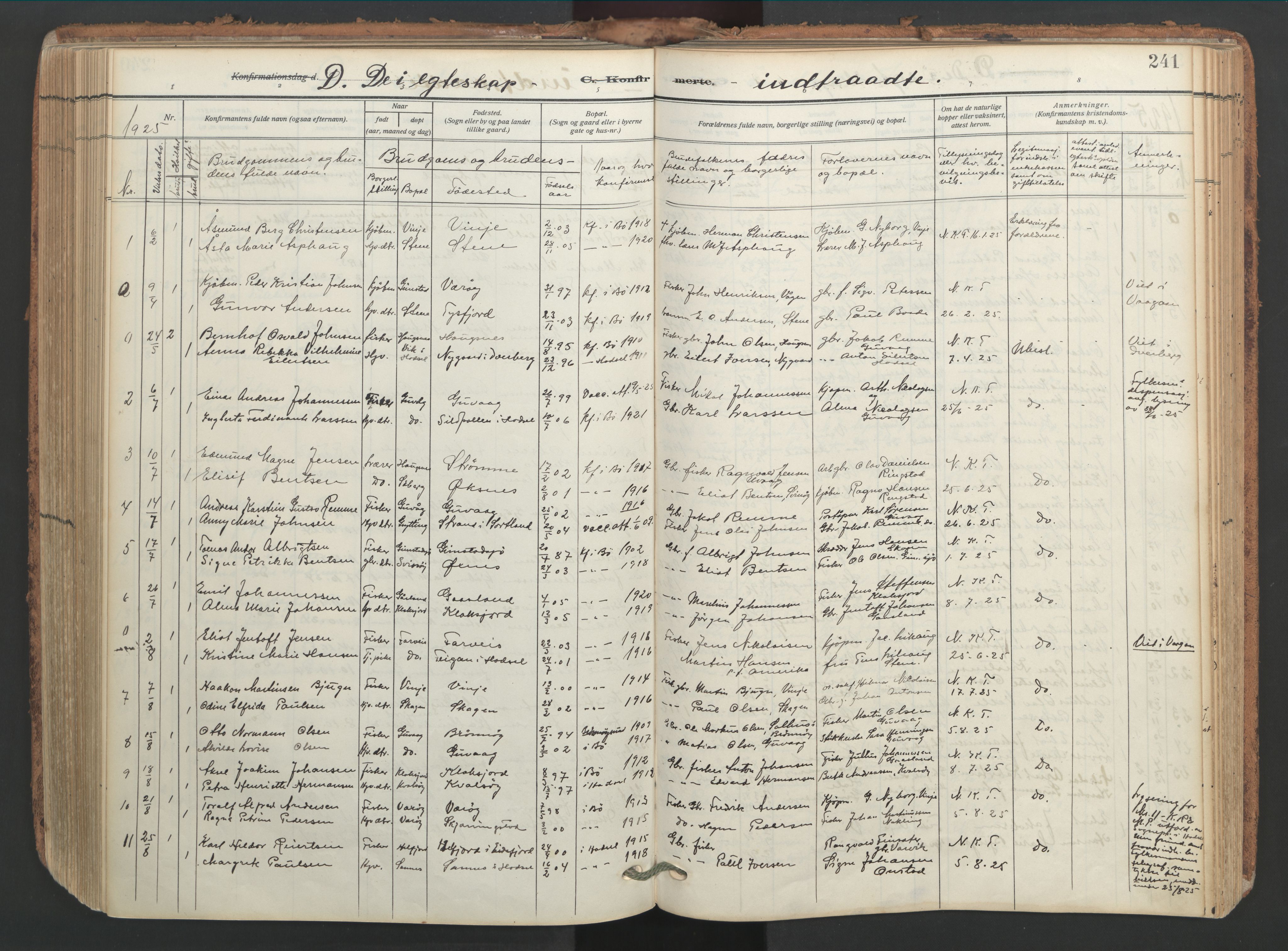 Ministerialprotokoller, klokkerbøker og fødselsregistre - Nordland, SAT/A-1459/891/L1306: Parish register (official) no. 891A11, 1911-1927, p. 241