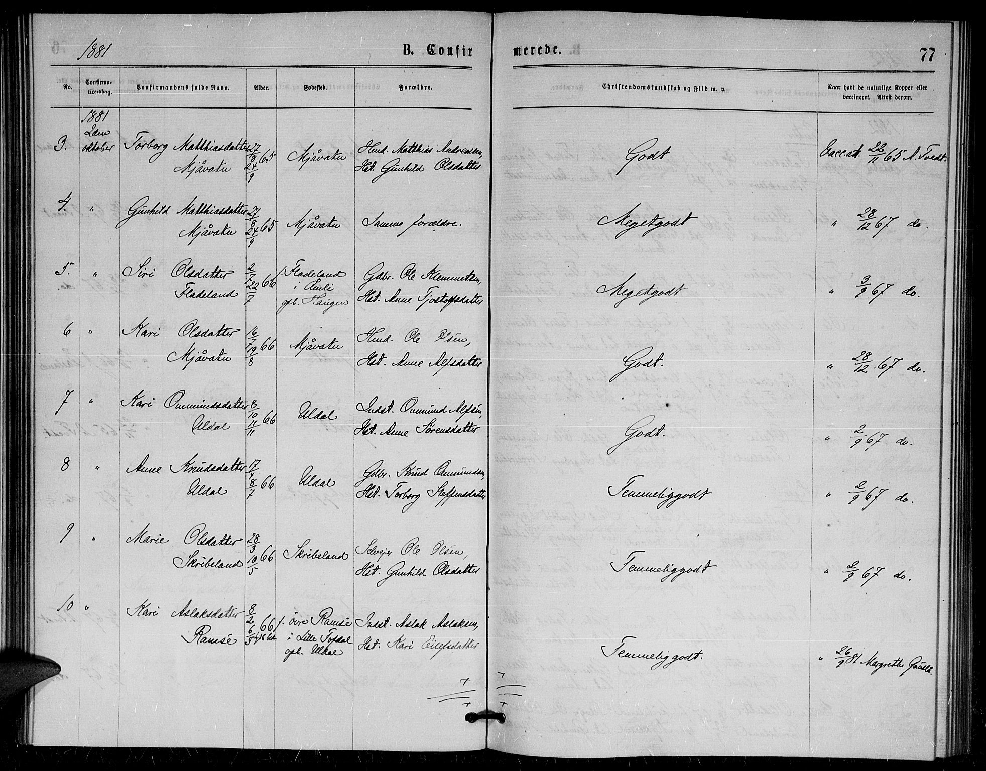 Herefoss sokneprestkontor, AV/SAK-1111-0019/F/Fa/Fac/L0001: Parish register (official) no. A 1, 1871-1886, p. 77