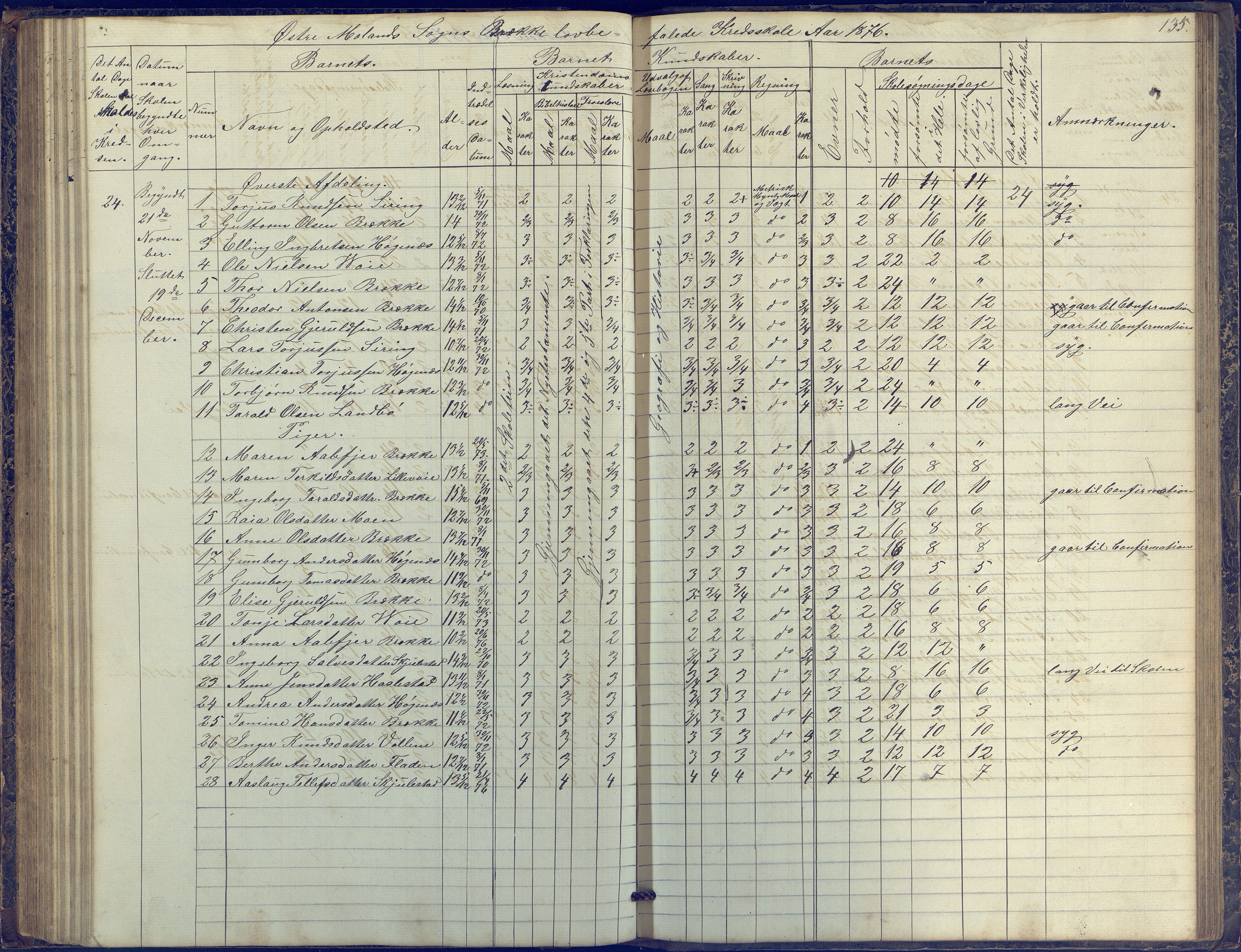 Austre Moland kommune, AAKS/KA0918-PK/09/09b/L0002: Skoleprotokoll, 1852-1878, p. 135