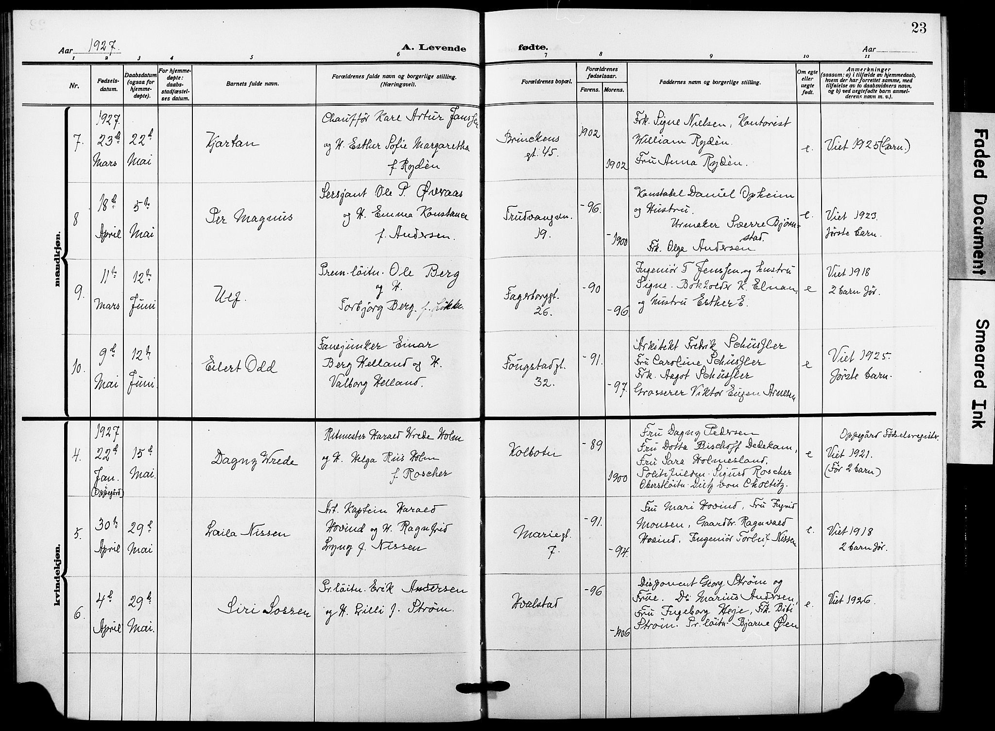 Garnisonsmenigheten Kirkebøker, AV/SAO-A-10846/F/Fa/L0016: Parish register (official) no. 16, 1922-1930, p. 23