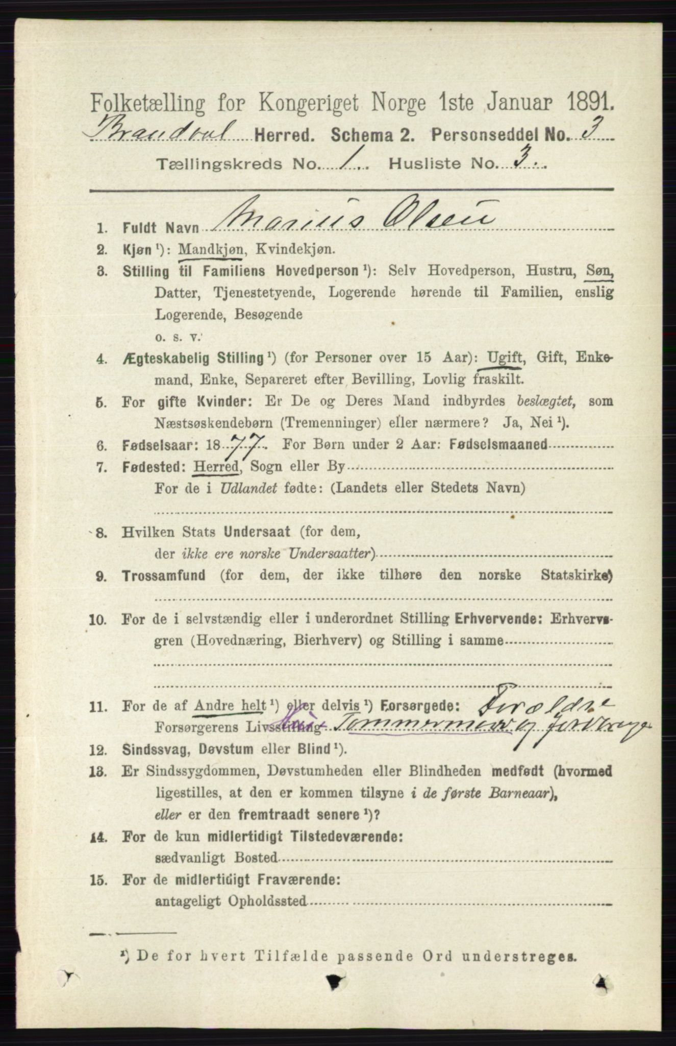 RA, 1891 census for 0422 Brandval, 1891, p. 122