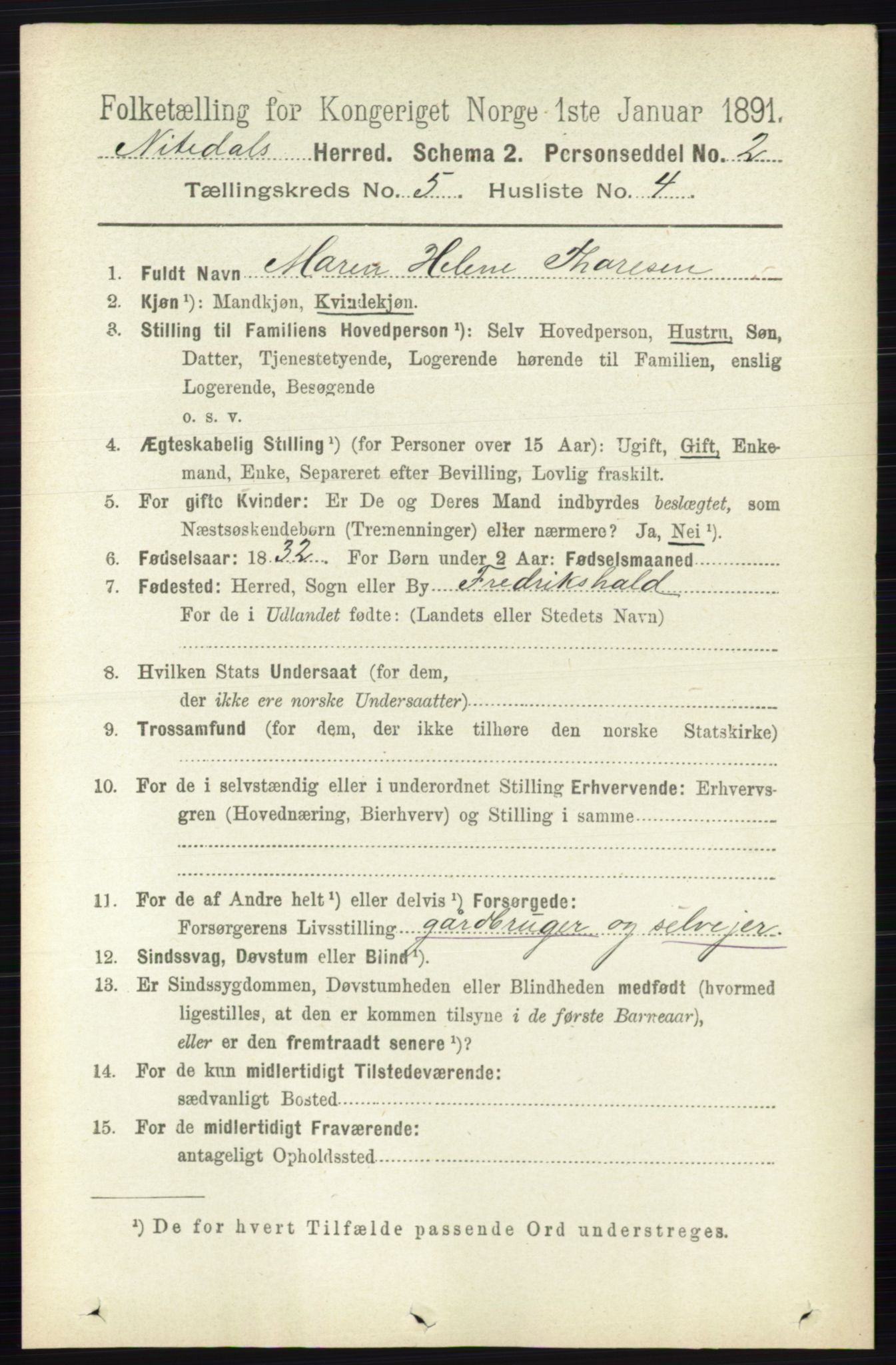 RA, 1891 census for 0233 Nittedal, 1891, p. 2199