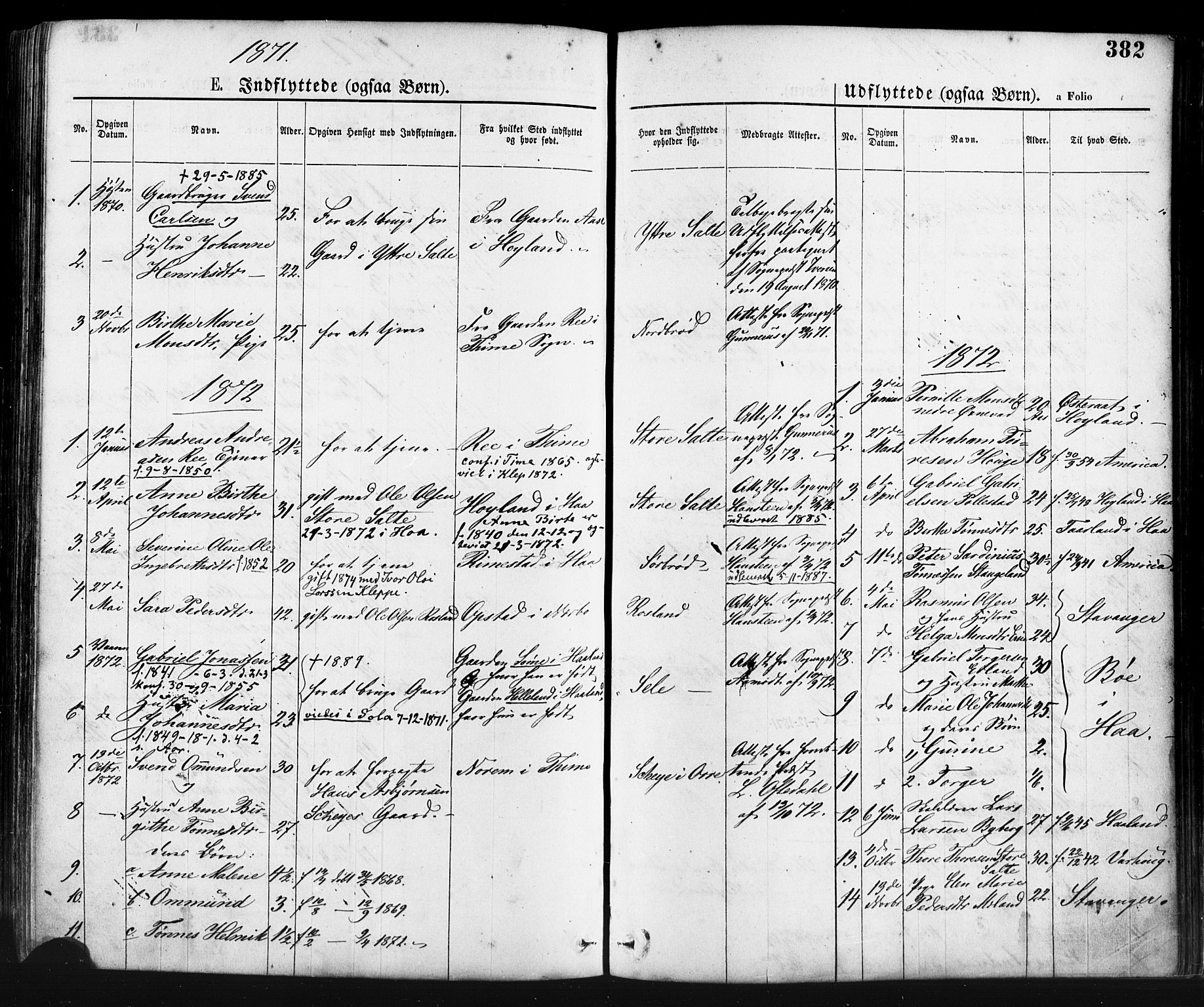 Klepp sokneprestkontor, AV/SAST-A-101803/001/3/30BA/L0006: Parish register (official) no. A 6, 1871-1885, p. 382