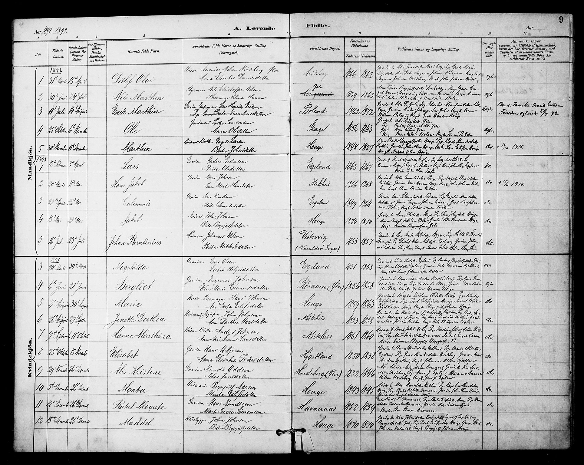 Kvinnherad sokneprestembete, SAB/A-76401/H/Hab: Parish register (copy) no. B 1, 1885-1925, p. 9