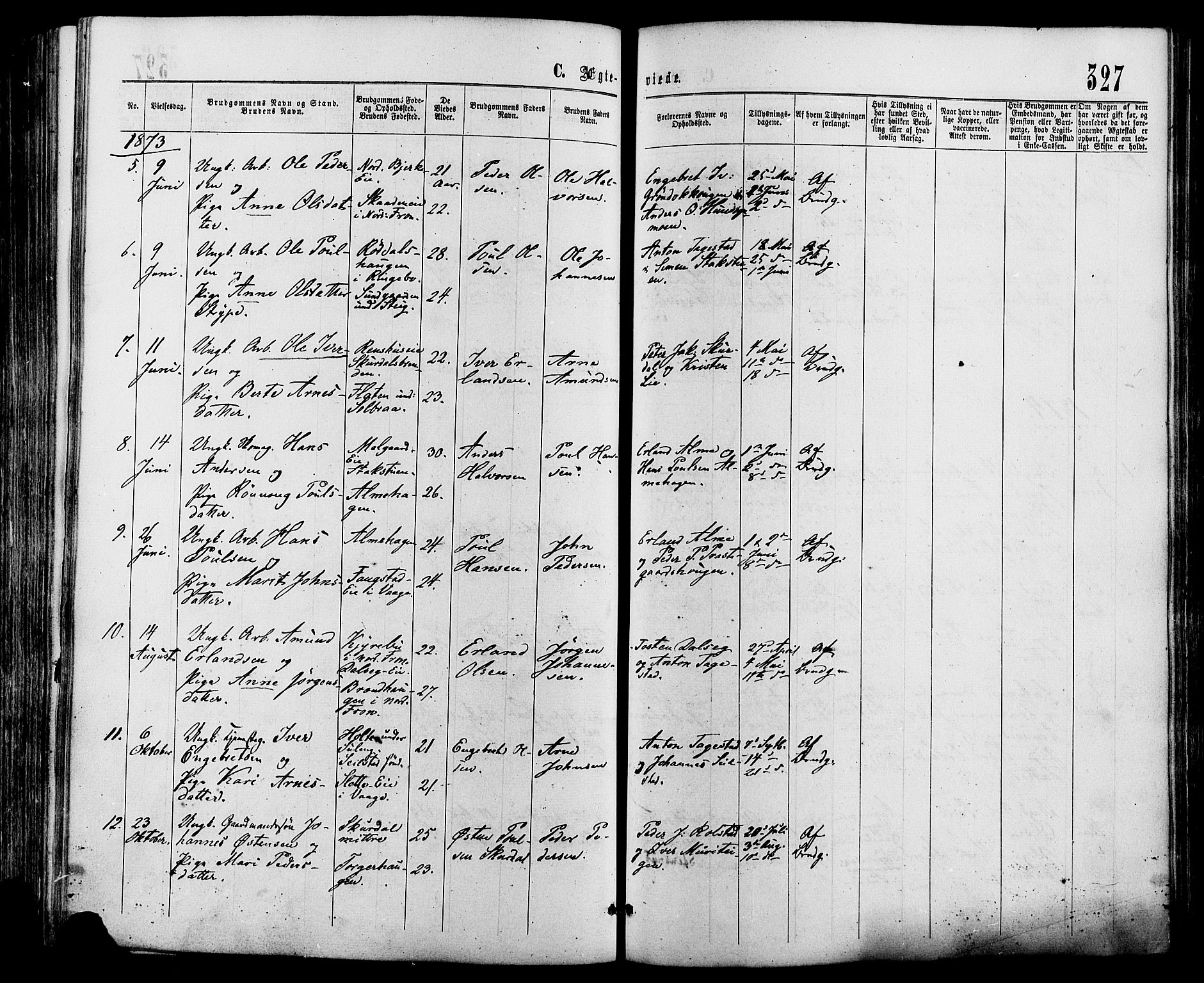 Sør-Fron prestekontor, SAH/PREST-010/H/Ha/Haa/L0002: Parish register (official) no. 2, 1864-1880, p. 327