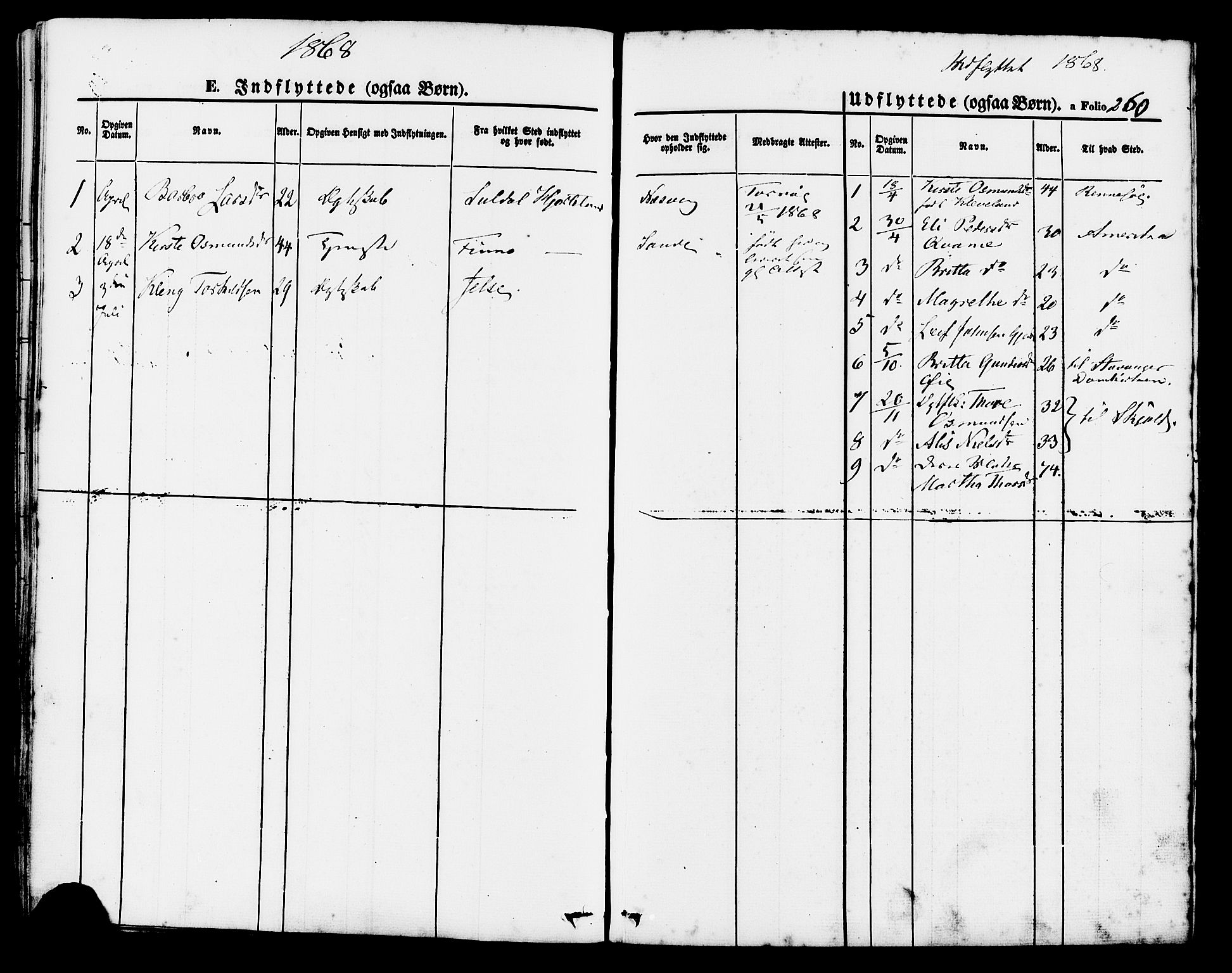 Hjelmeland sokneprestkontor, SAST/A-101843/01/IV/L0011: Parish register (official) no. A 11, 1861-1878, p. 260
